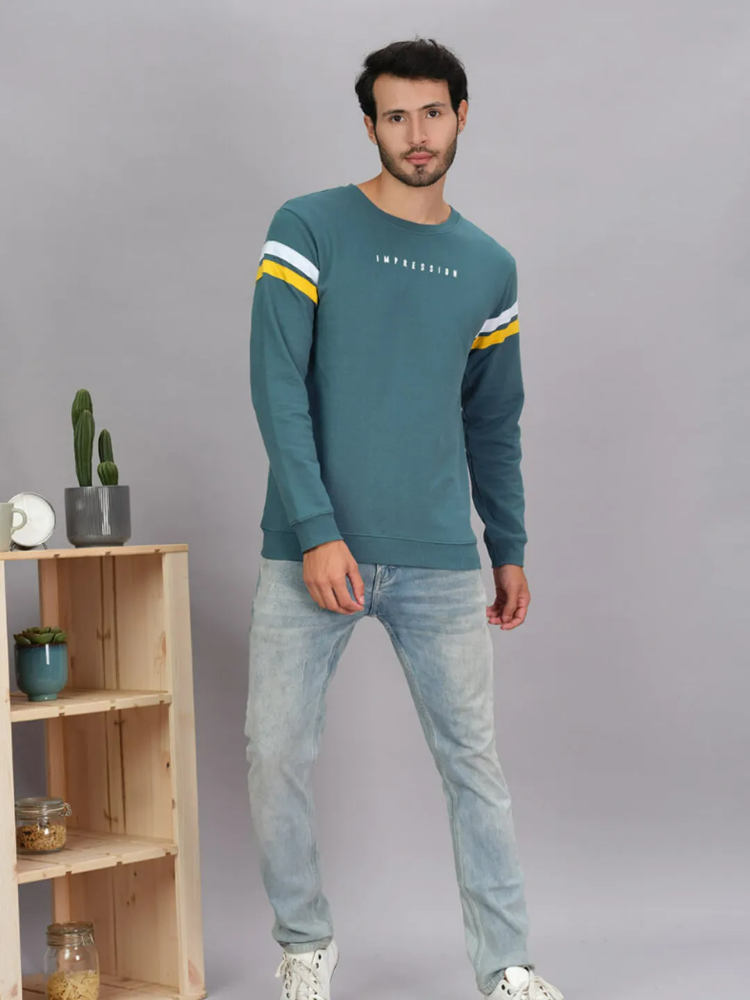 100% Cotton Color Blocked Full Sleeve Sweatshirt