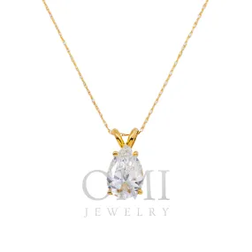 14K GOLD PEAR SOLITAIRE LAB DIAMOND NECKLACE 2.01 CT