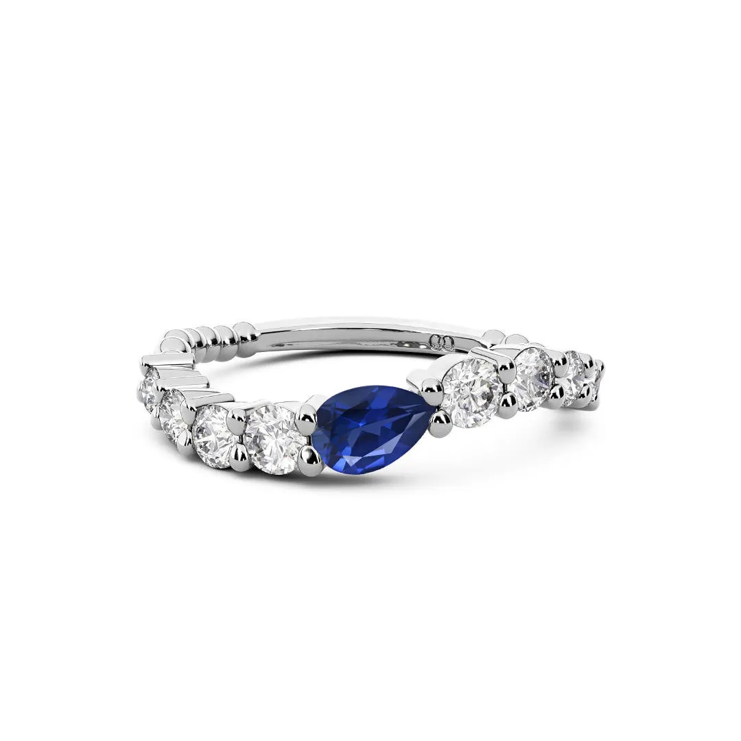 14k White Gold Blue Sapphire/Diamond 0.75ct ttw Wave Ring