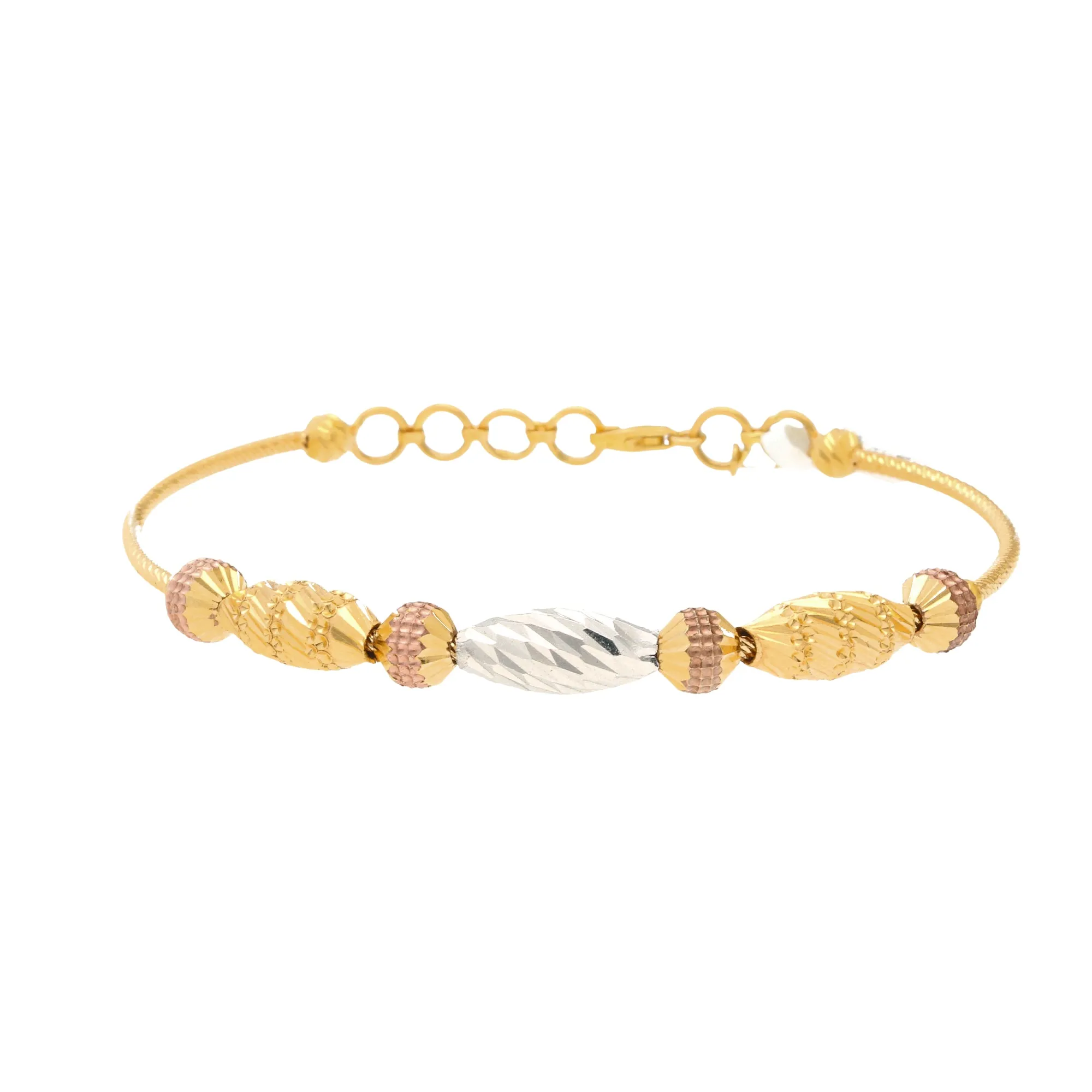 22K Multi-Tone Gold Beaded Bangle (12.6gm)