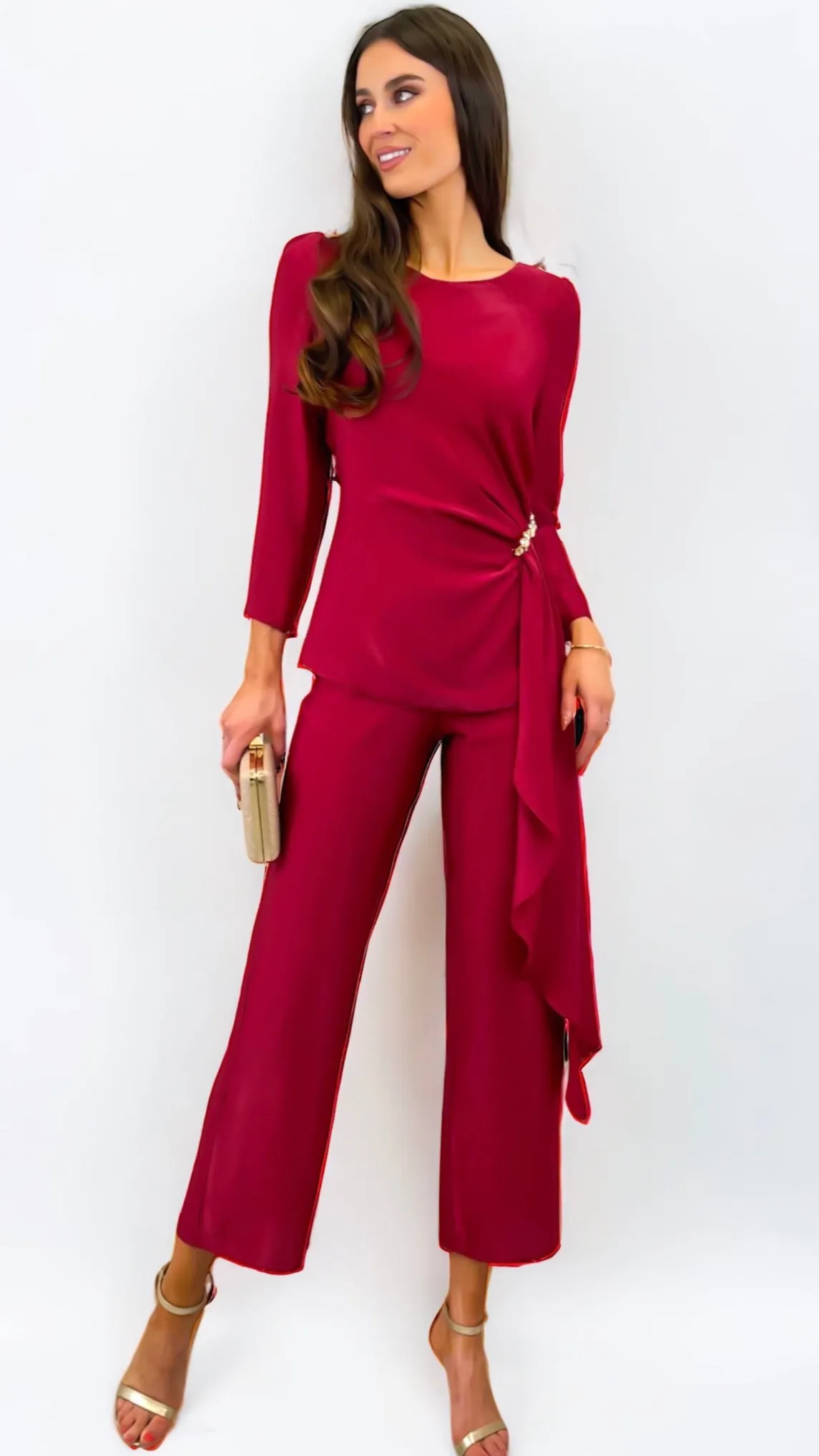 4-A1243 Wine Red Trouser Set