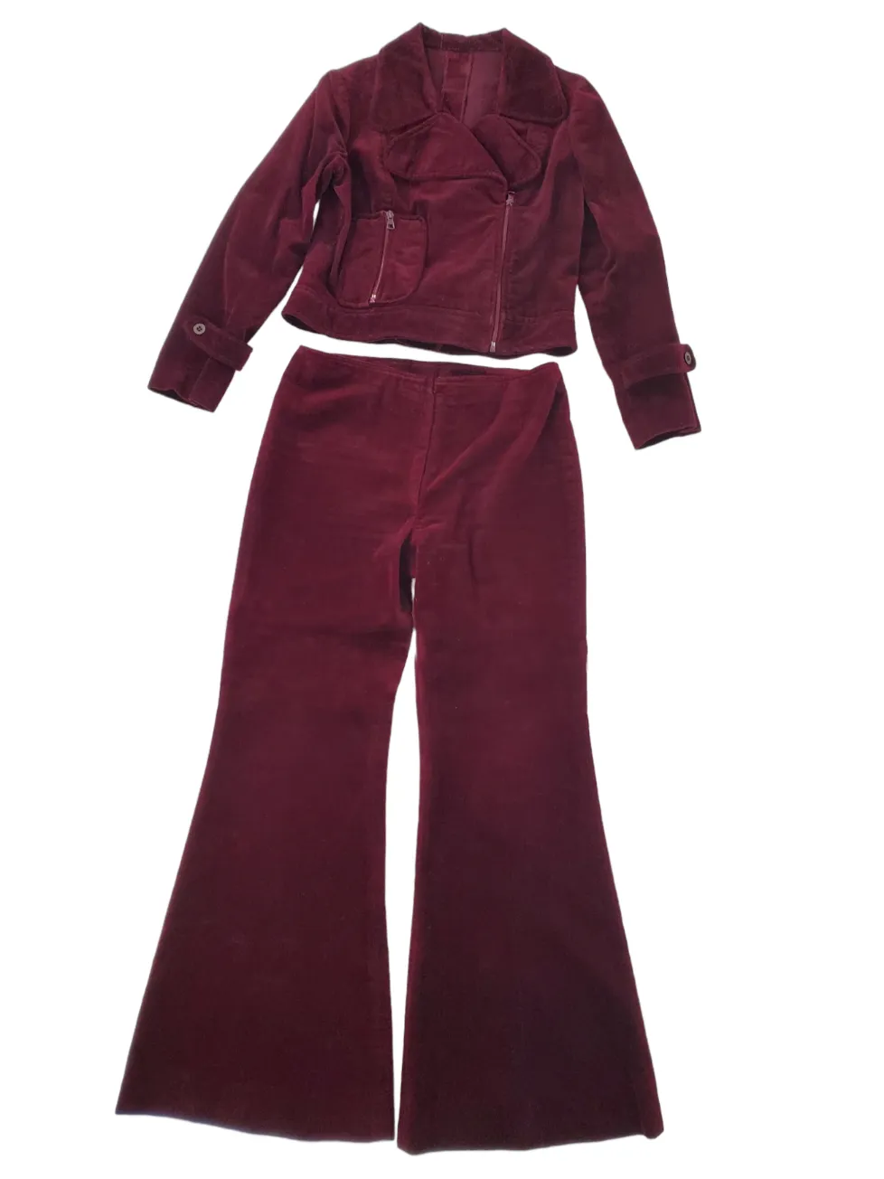 60/70s Bell Bottom Pantsuit in Burgundy Velvet - med