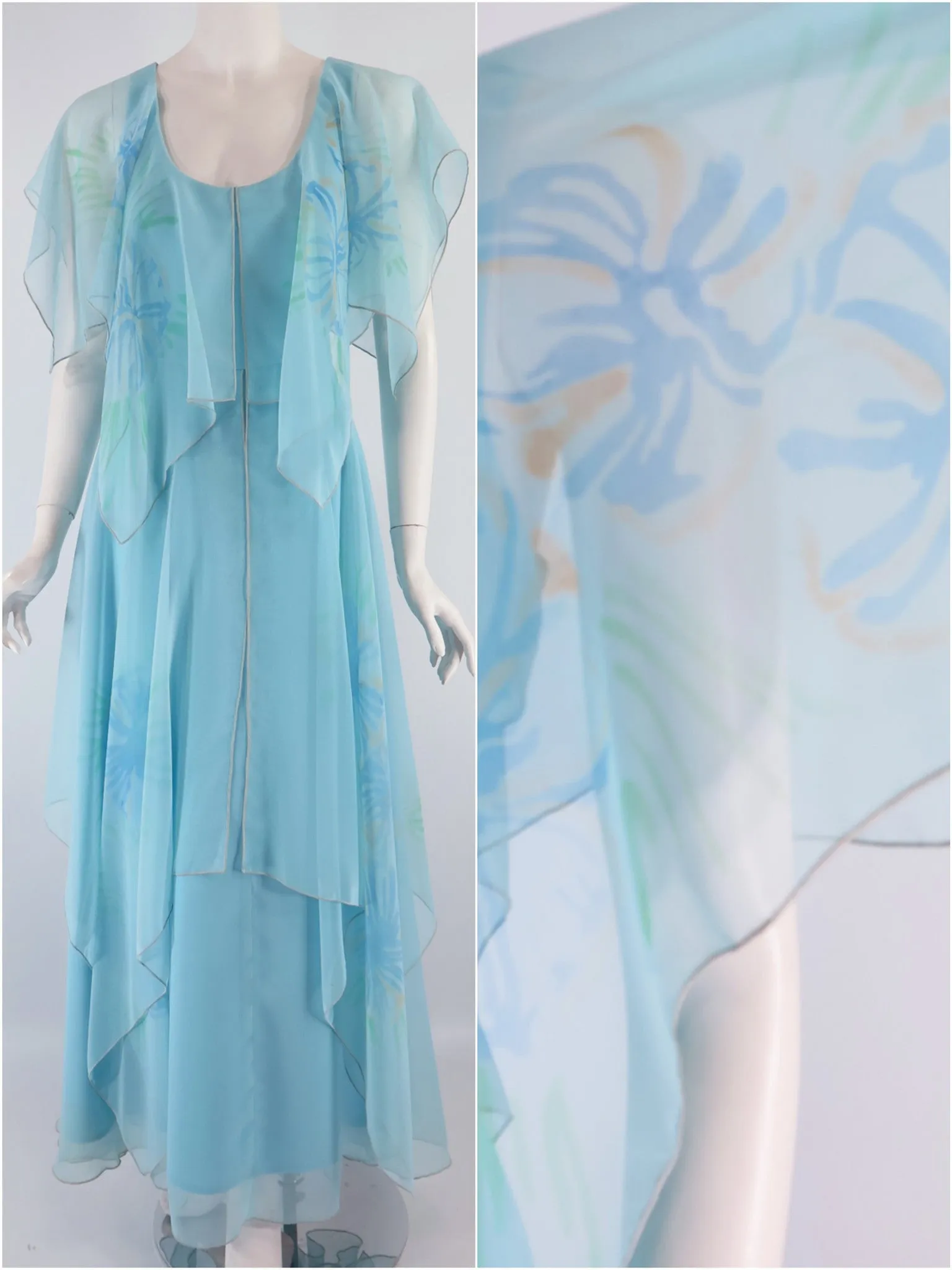 70s Light Blue Maxi Dress - sm, med