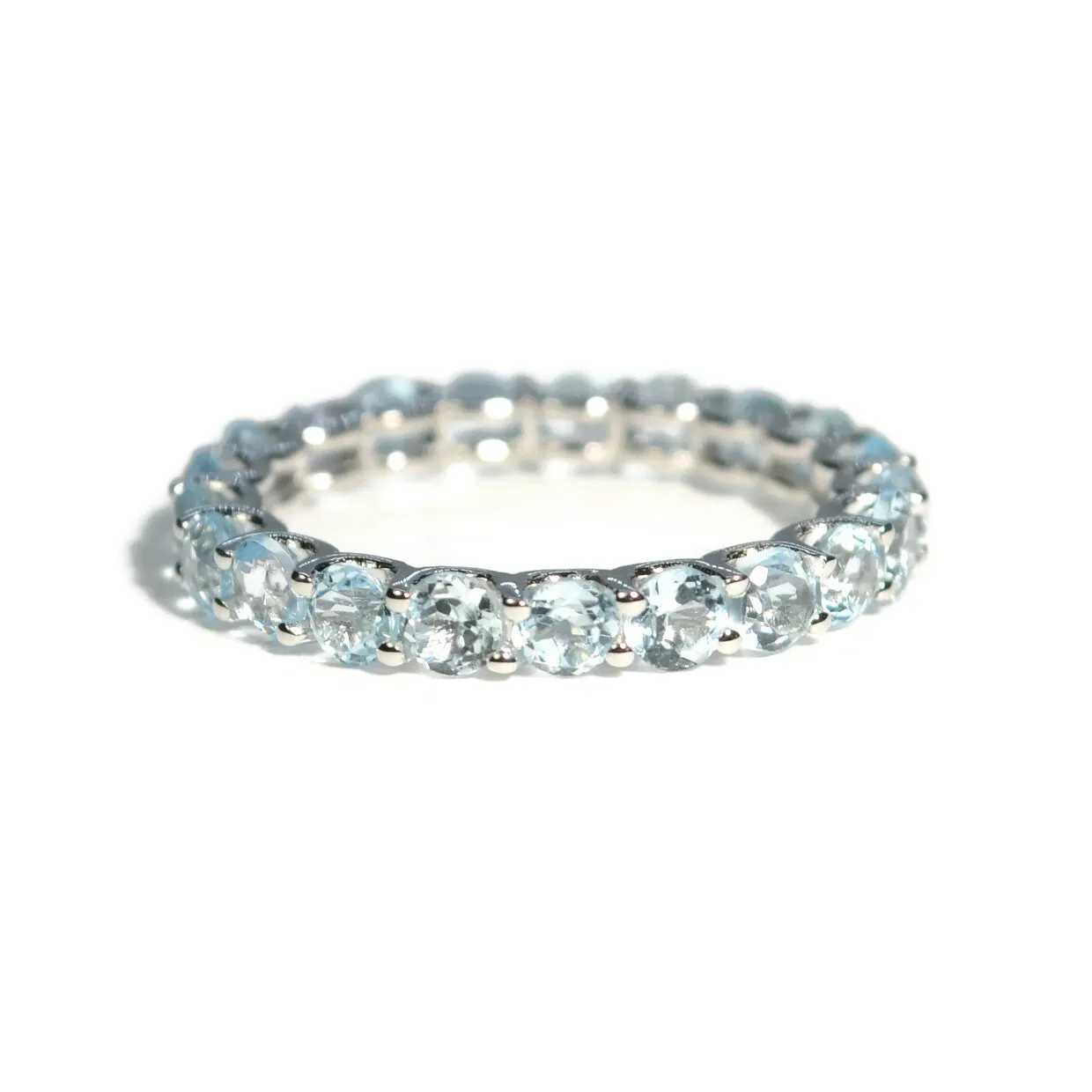 A & Furst - France - Eternity Band Ring with Blue Topaz, 18k White Gold