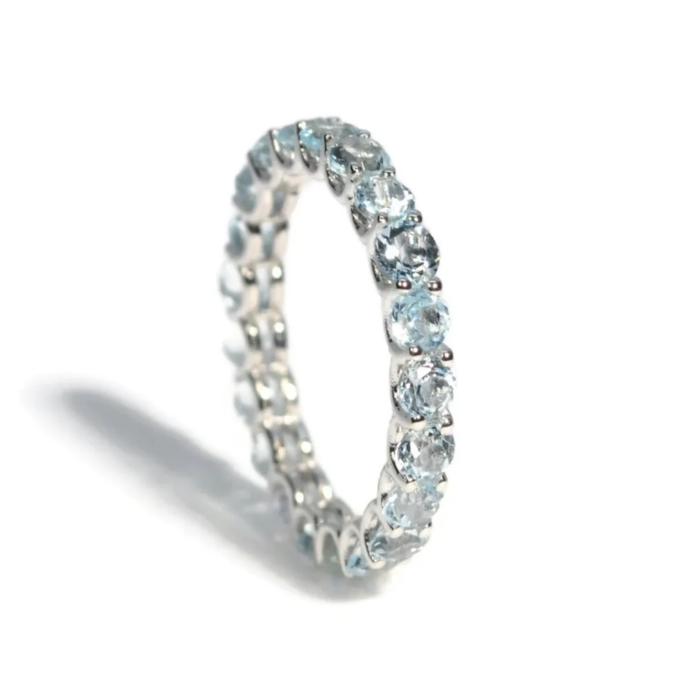 A & Furst - France - Eternity Band Ring with Blue Topaz, 18k White Gold