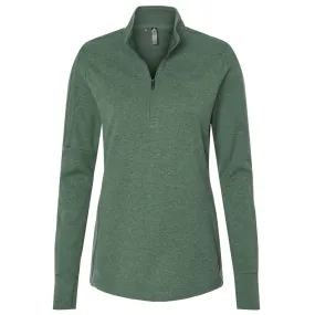 adidas Women's Green Oxide Melange 3-Stripes Quarter Zip Pullover