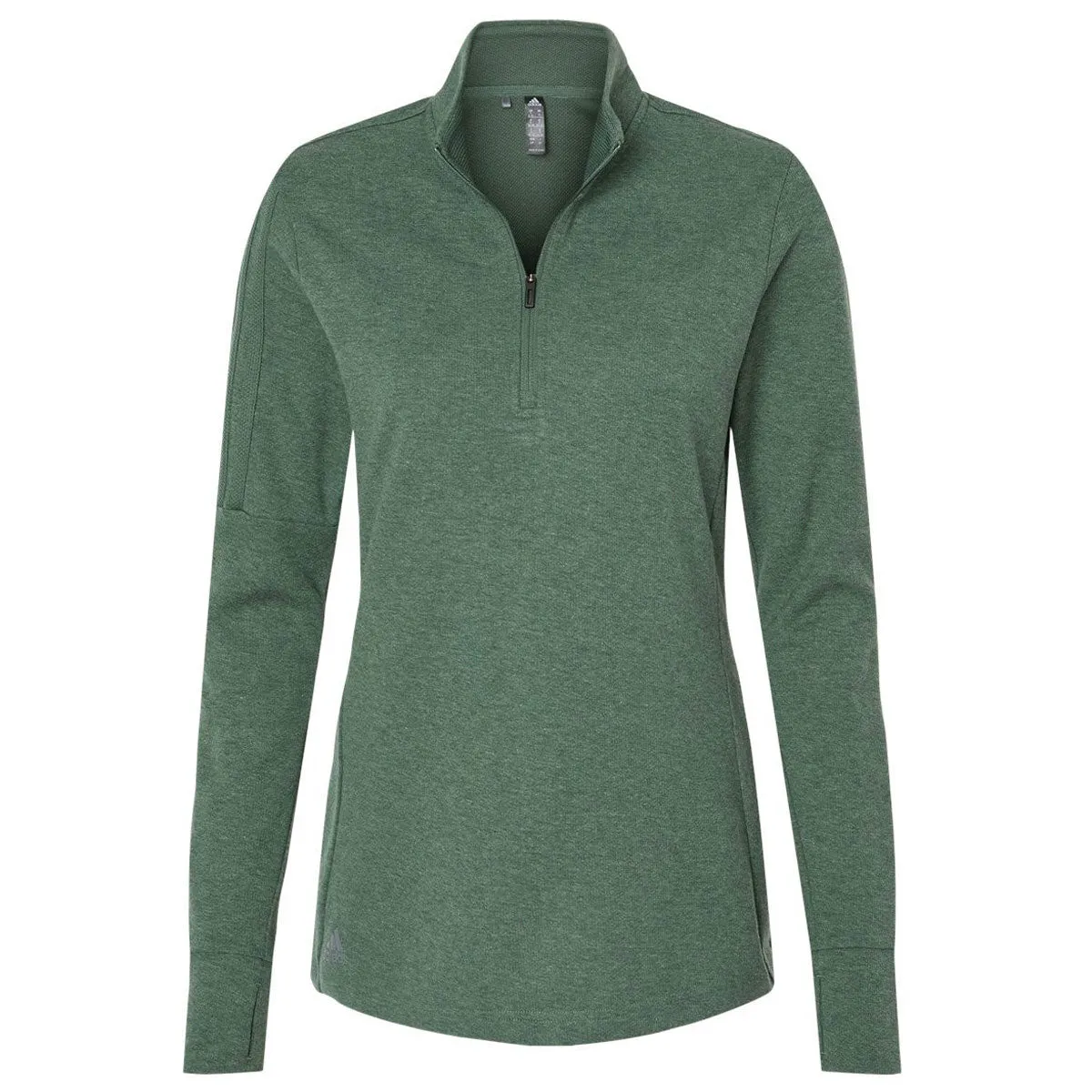 adidas Women's Green Oxide Melange 3-Stripes Quarter Zip Pullover