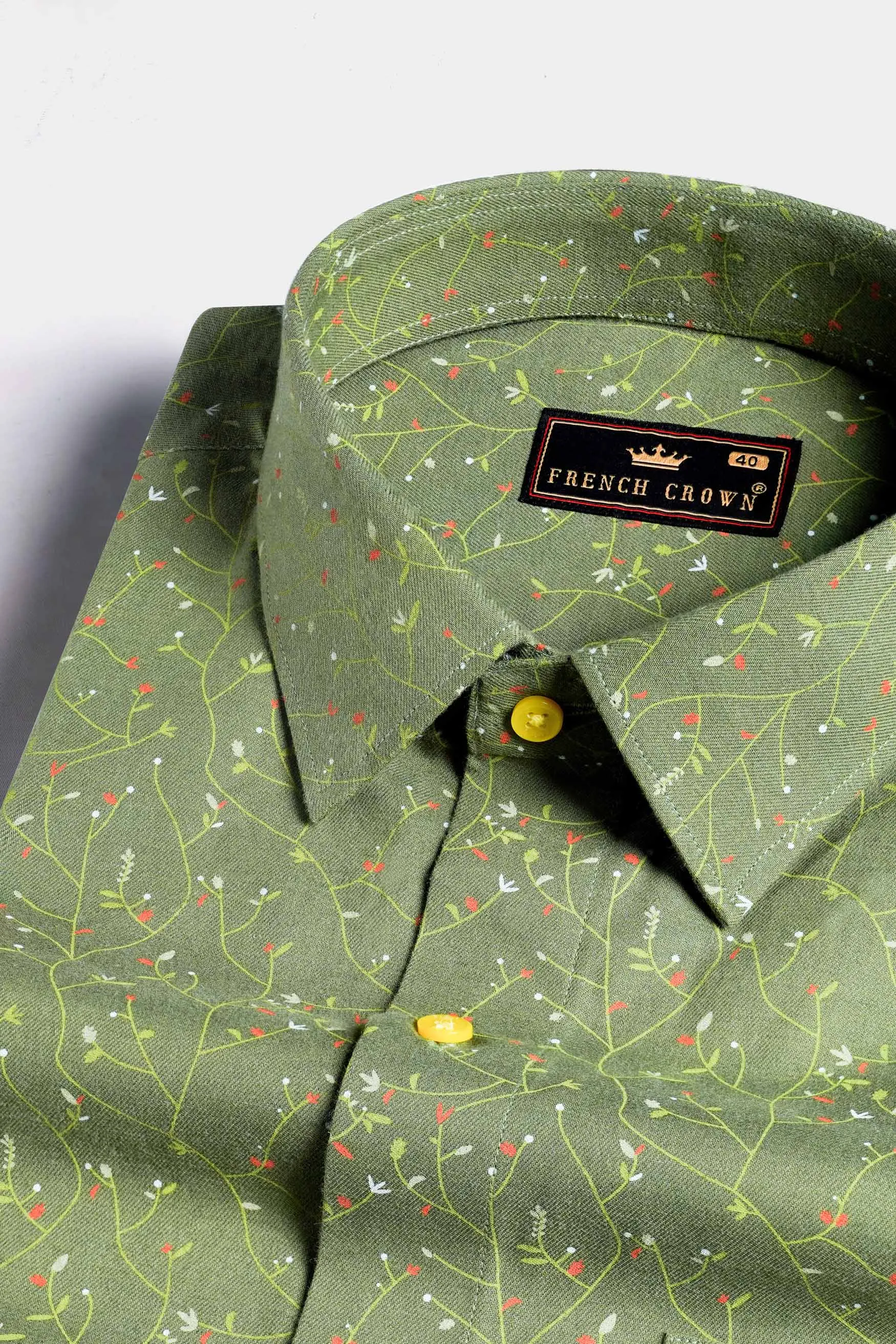 Asparagus Green Printed Twill Premium Cotton Shirt