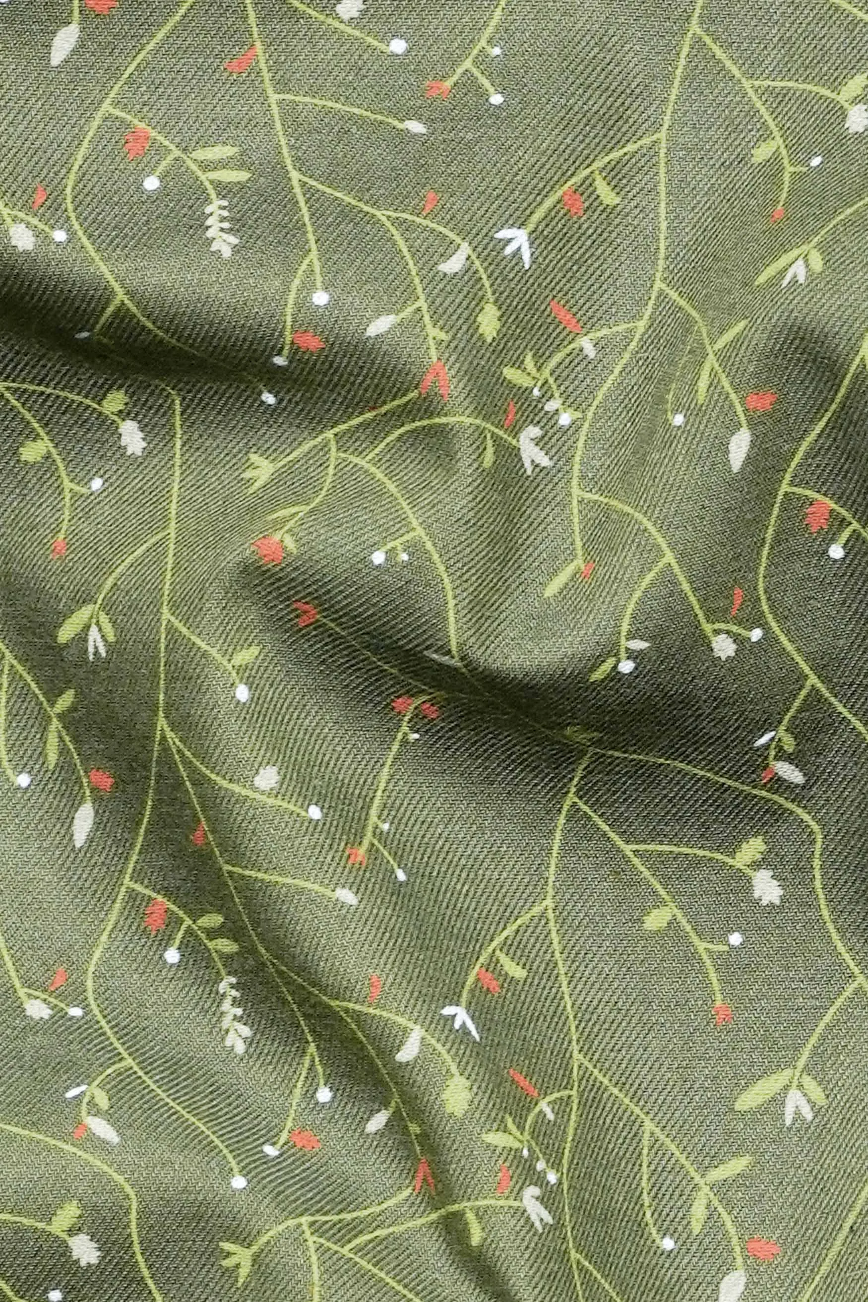 Asparagus Green Printed Twill Premium Cotton Shirt