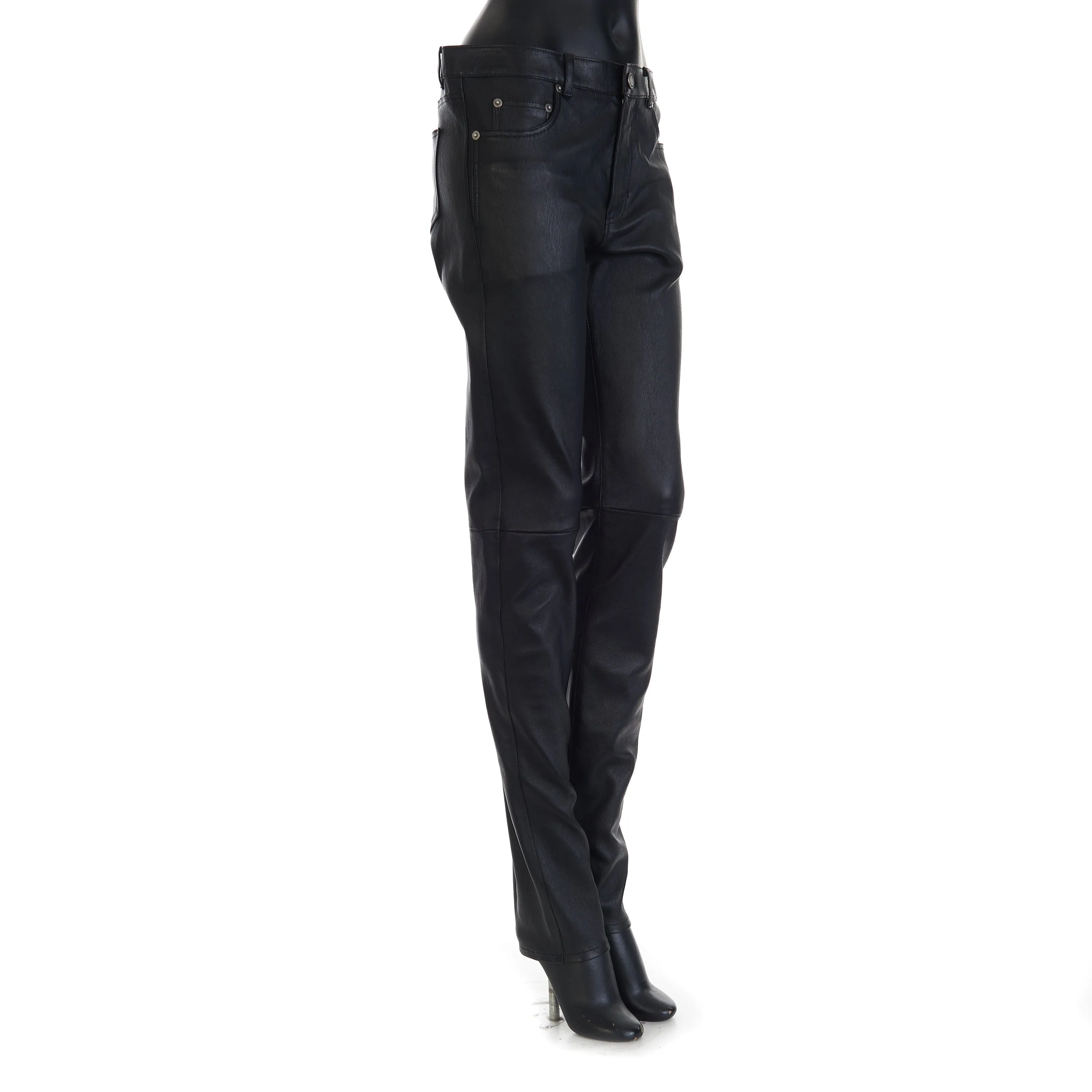 Black Leather Jeans - Low Waist, Skinny Fit, 5 Pocket Model