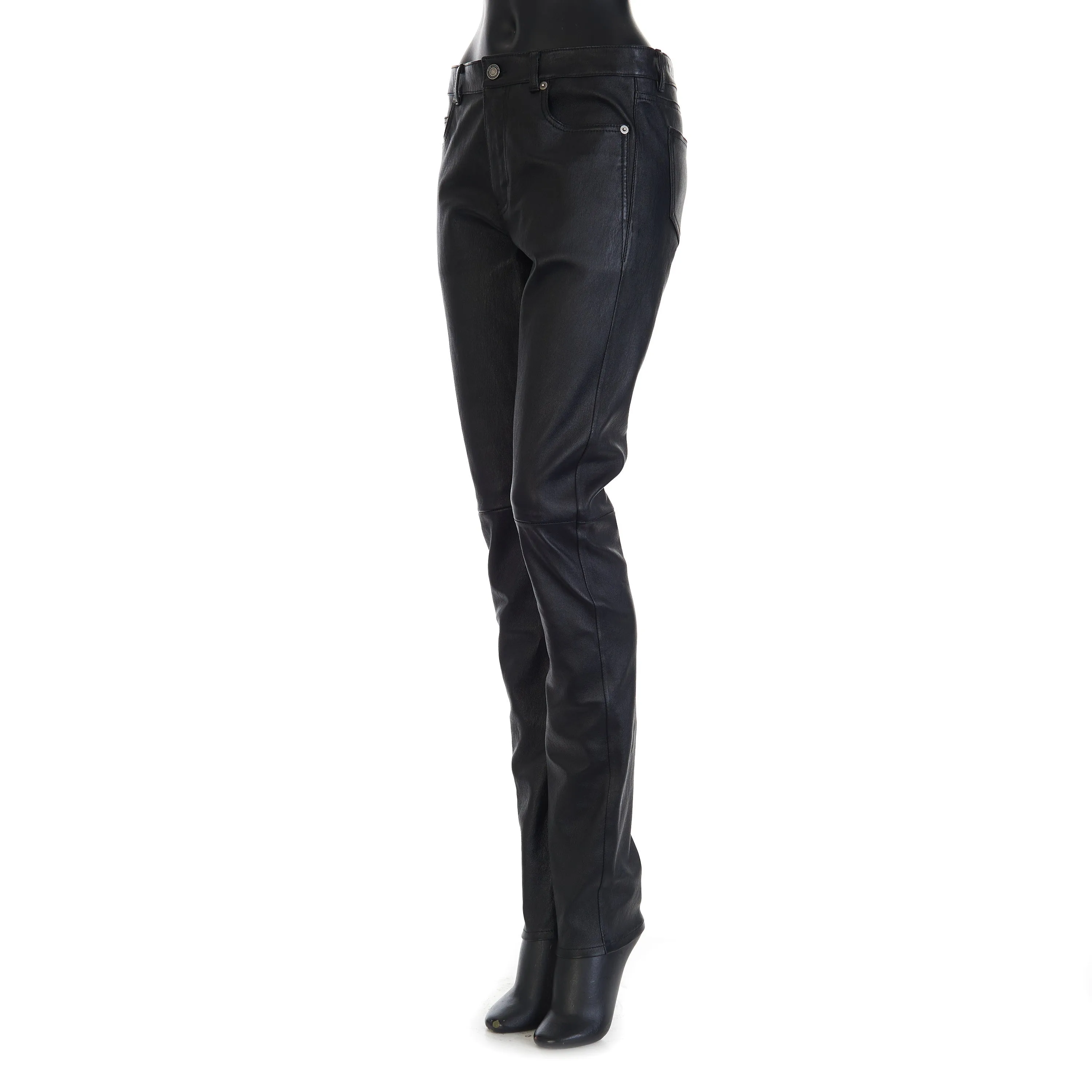 Black Leather Jeans - Low Waist, Skinny Fit, 5 Pocket Model