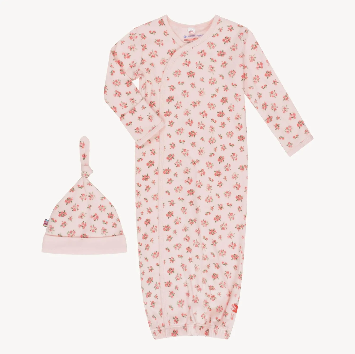 bouquet de fleurs organic cotton magnetic cozy sleeper gown   hat set