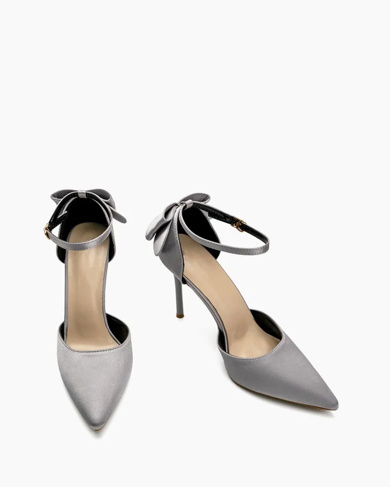 Bow Decor Satin Stiletto Heels