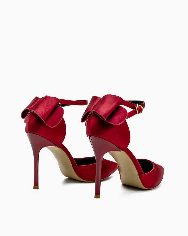 Bow Decor Satin Stiletto Heels