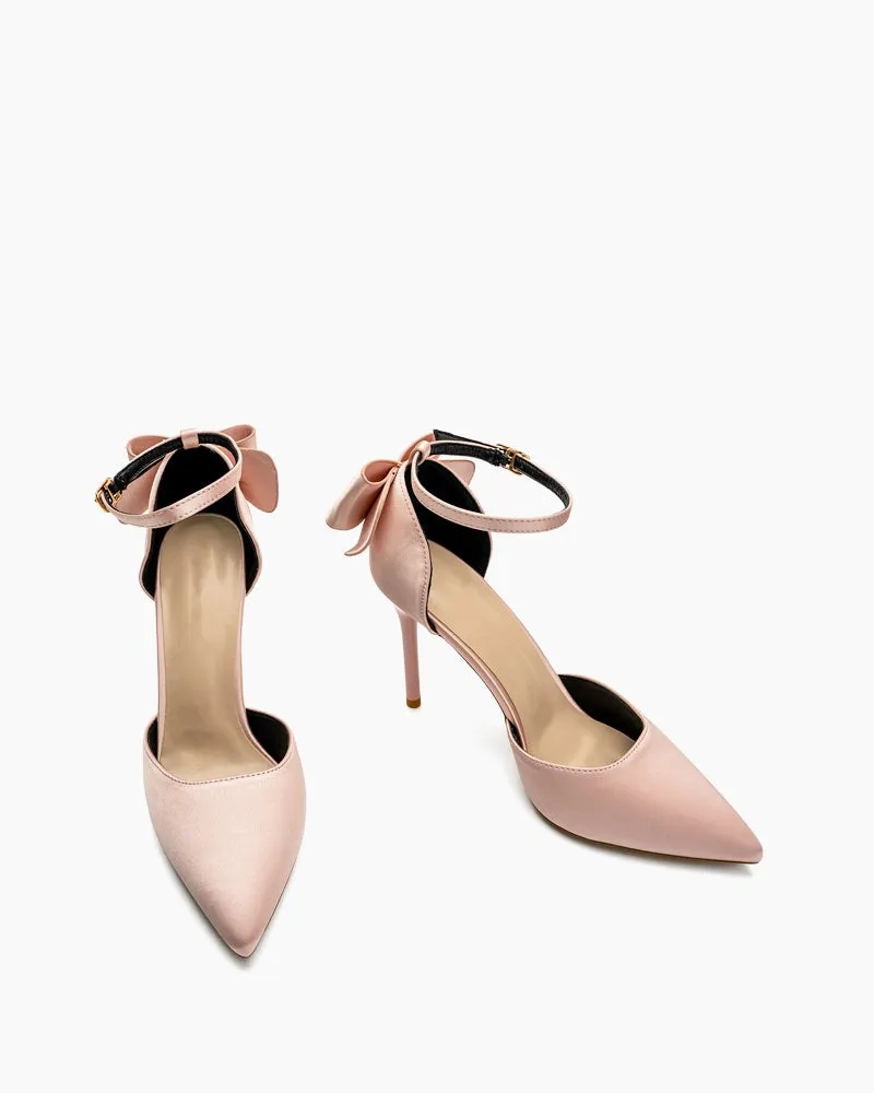 Bow Decor Satin Stiletto Heels