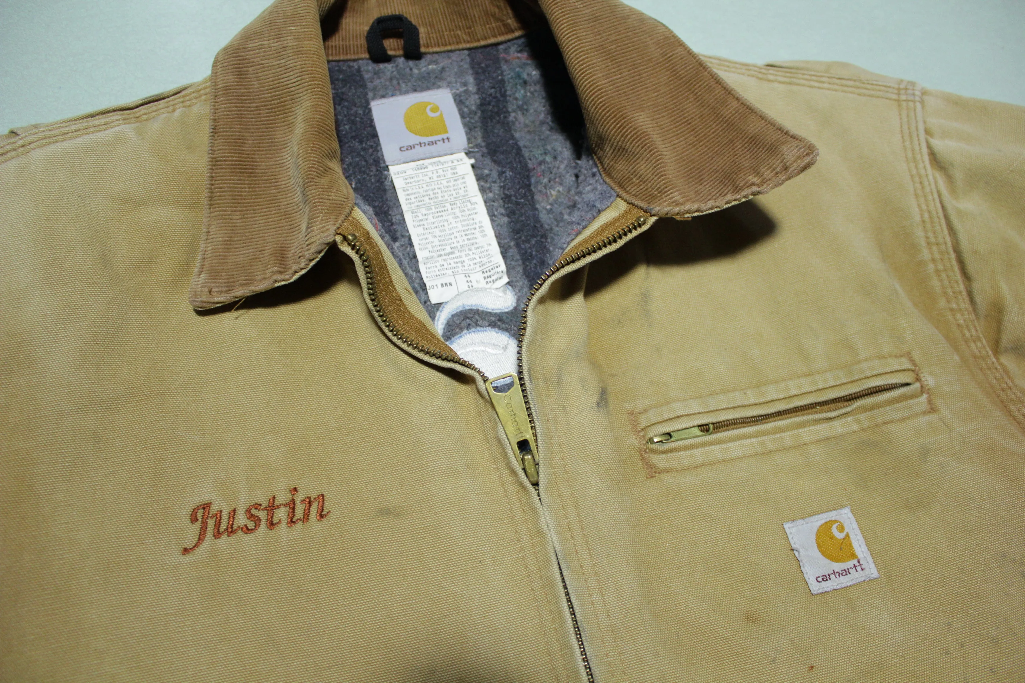 Carhartt J01 BRN Detroit Brown Duck Cotton Blanket Lined Jacket 44 Regular L USA