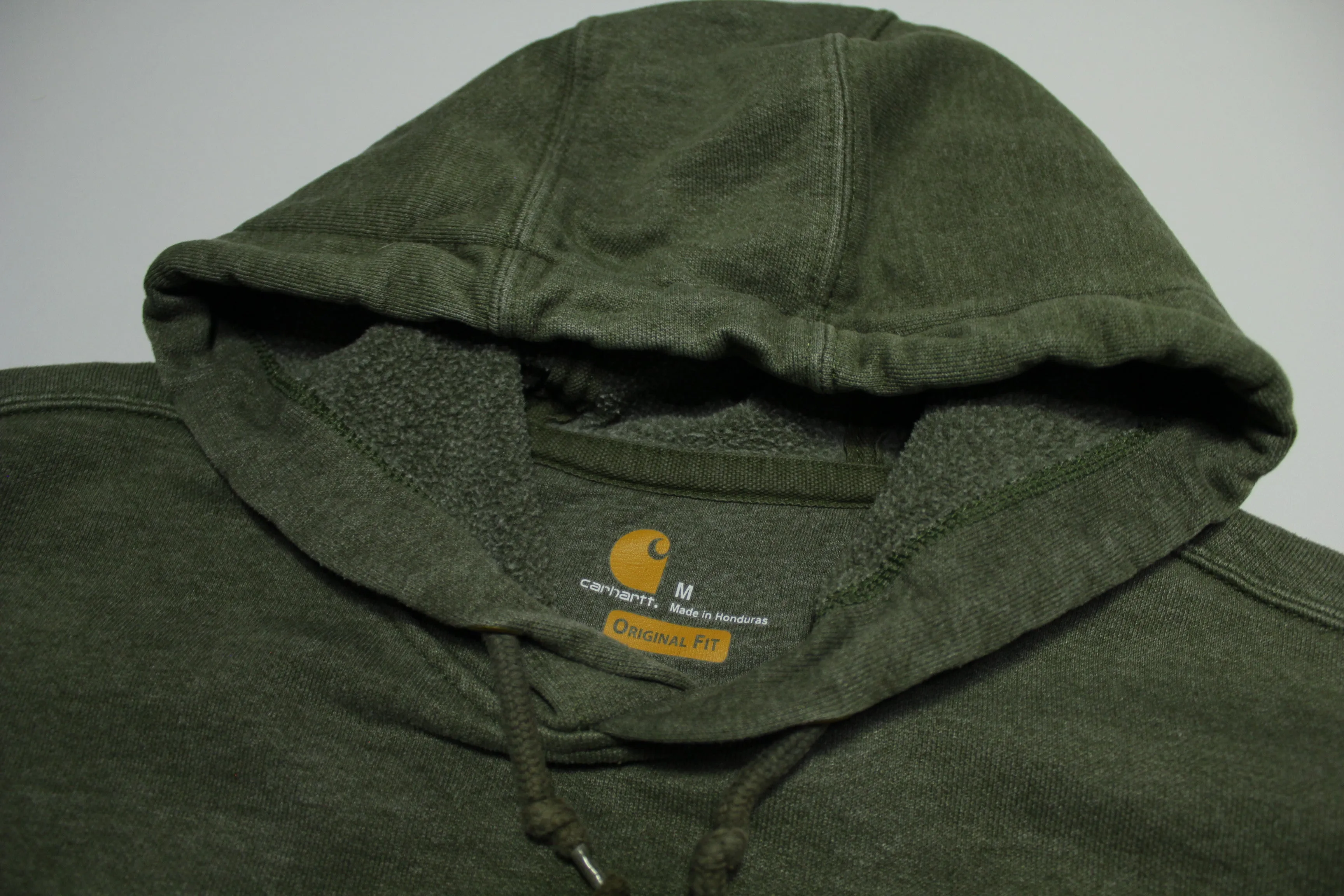 Carhartt K288 G39 Green Sleeve Spellout Pullover Construction Hoodie Sweatshirt