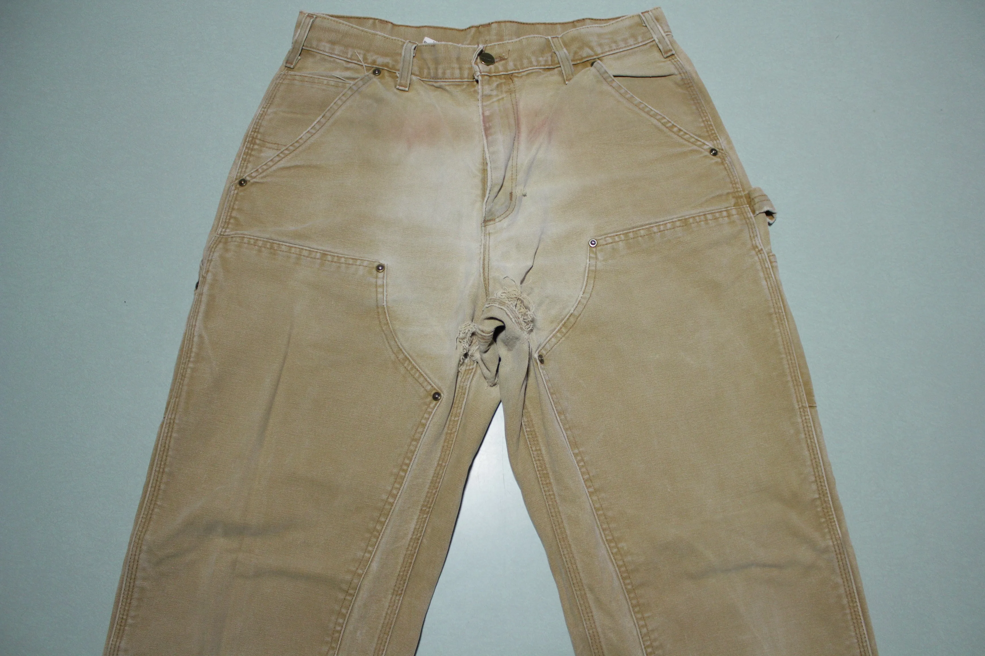 Carhartt Vintage Distressed B136 Double Knee Front Work Construction Utility Pants BRN