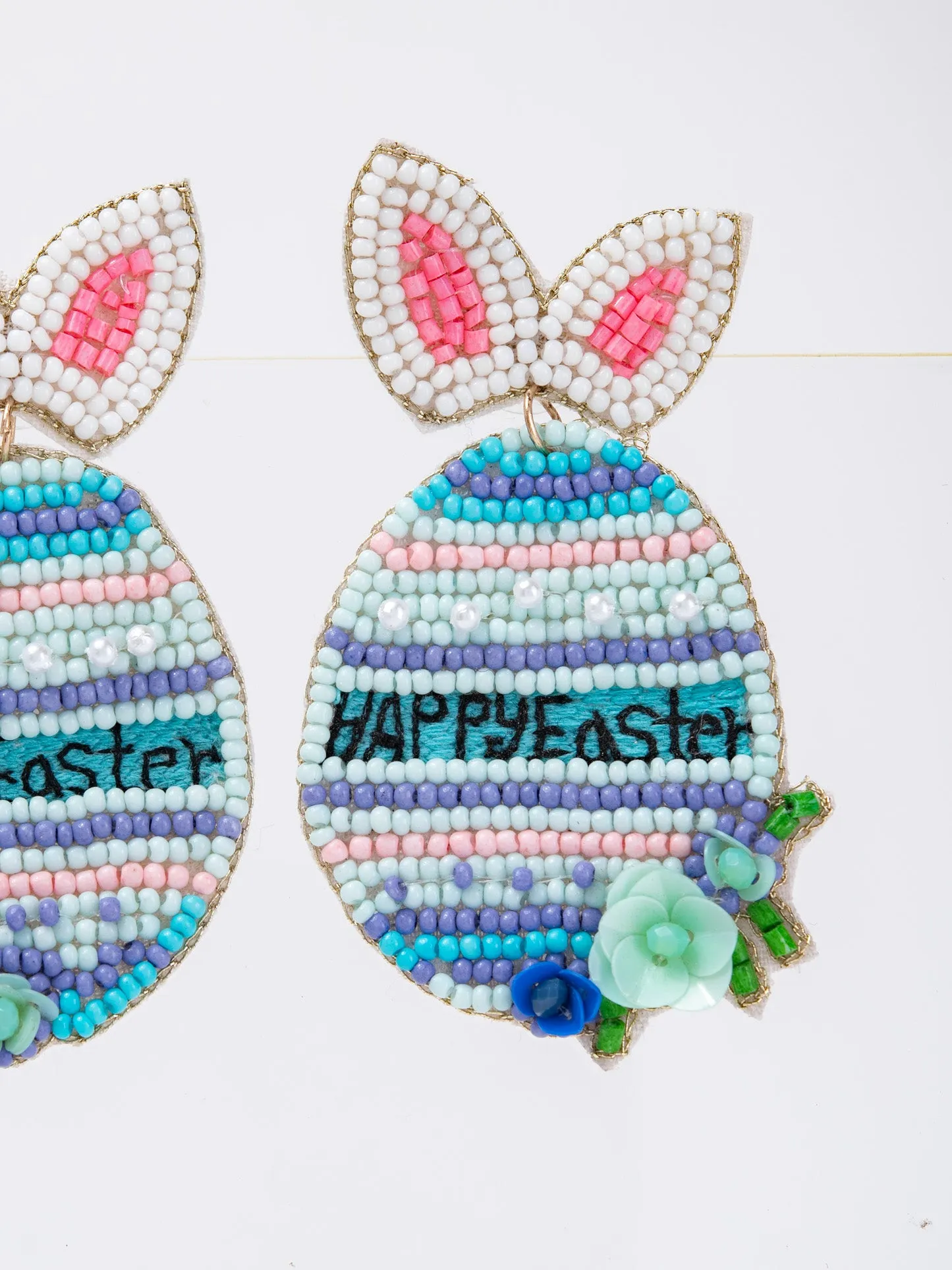 Chloe Happy Easter Floral Striped Egg Beaded Earrings