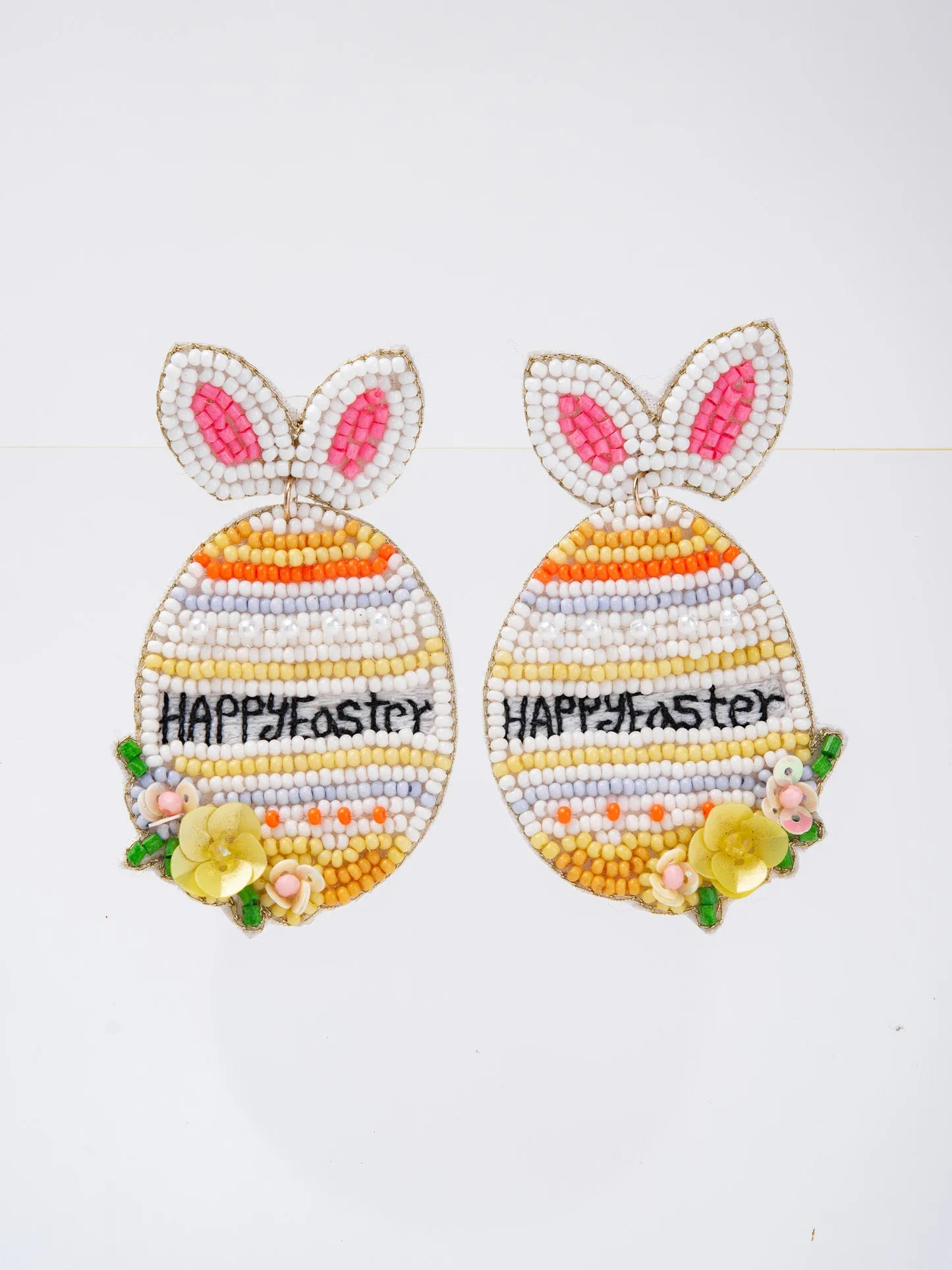 Chloe Happy Easter Floral Striped Egg Beaded Earrings