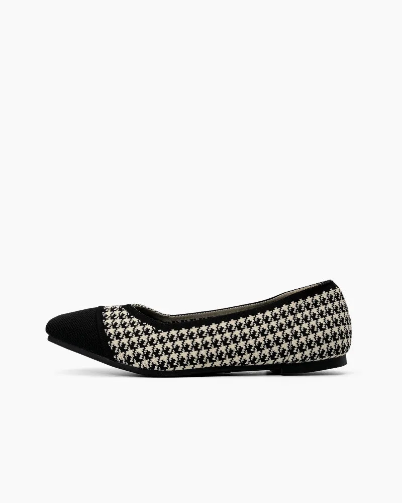 Colorblock Patchwork Houndstooth Pattern Ballet Flats