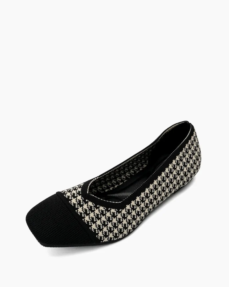 Colorblock Patchwork Houndstooth Pattern Ballet Flats