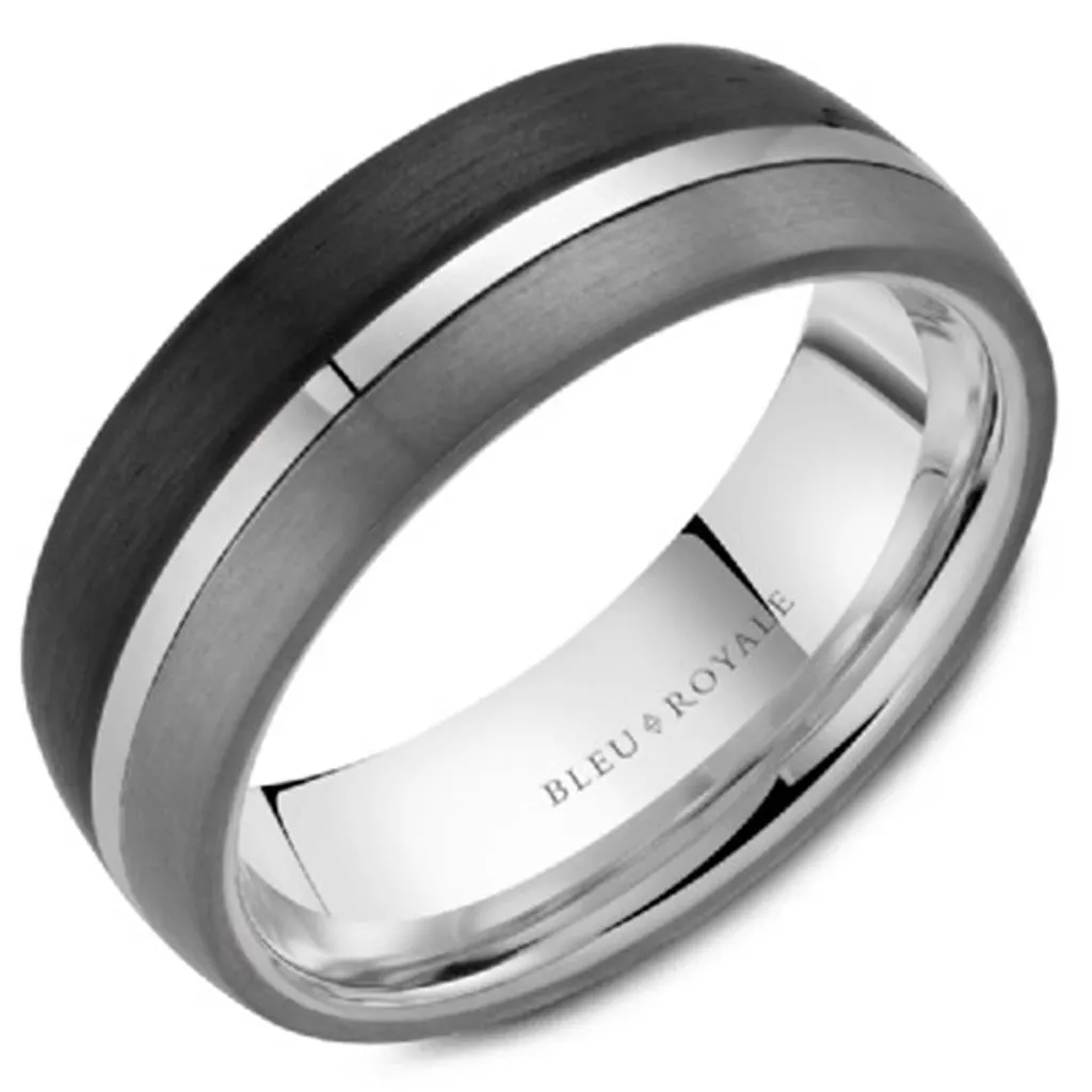 Crown Ring Bleu Royale White Gold, Carbon Fiber & Tantalum Wedding Band