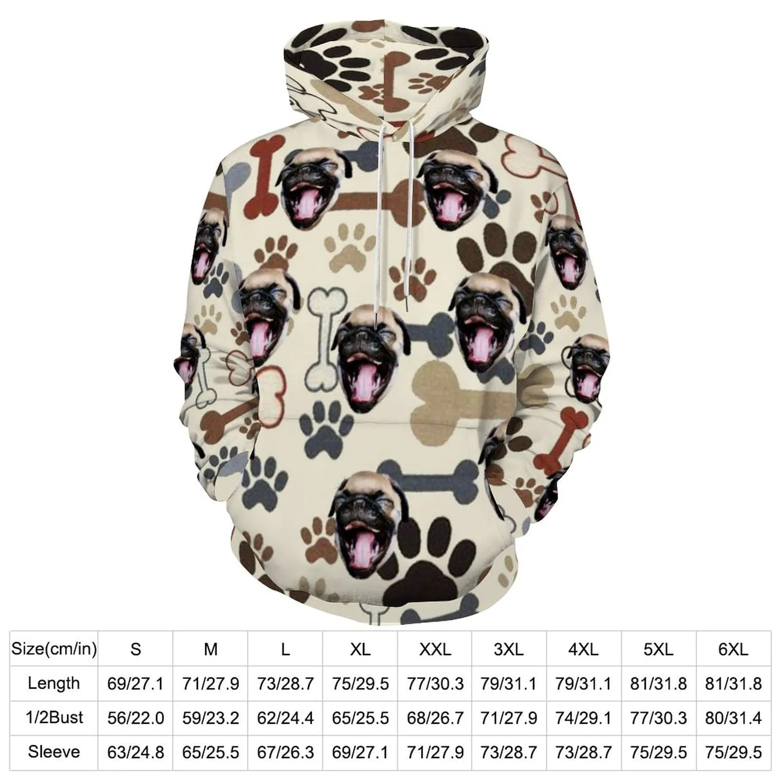 Custom Pet Face Bone Foot Print Unisex Hoodie&Sweatpant Set Personalized Couple Loose Hooded Pullover Casual Joggers