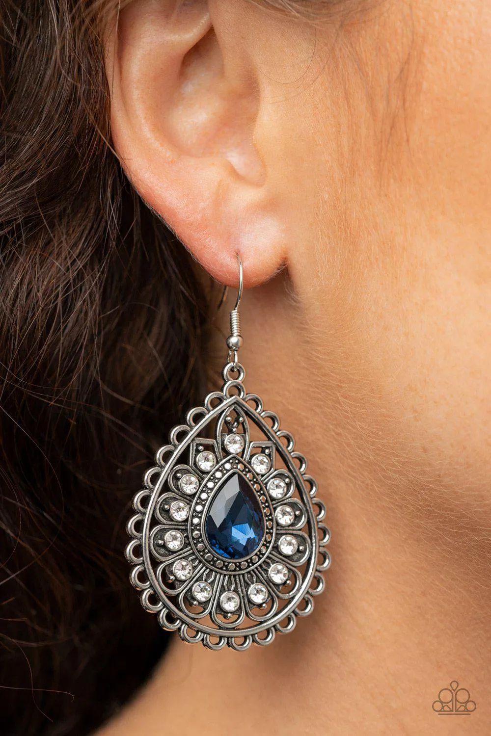 Eat, Drink and BEAM Merry Blue Rhinestone Earrings - Paparazzi Accessories