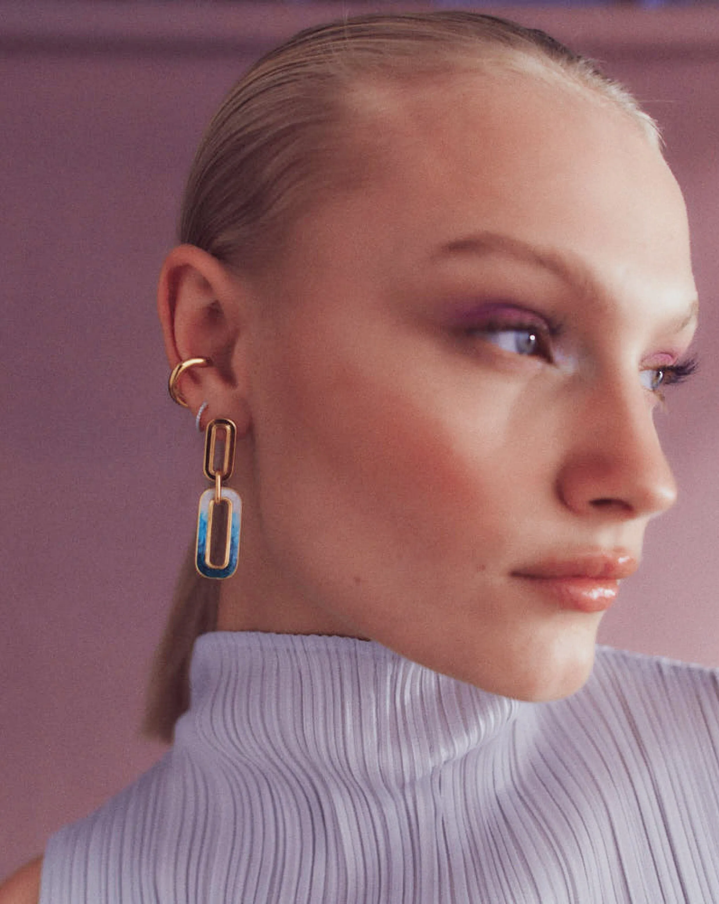 Enamel Haze Ombre Ovate Drop Hoop Earrings