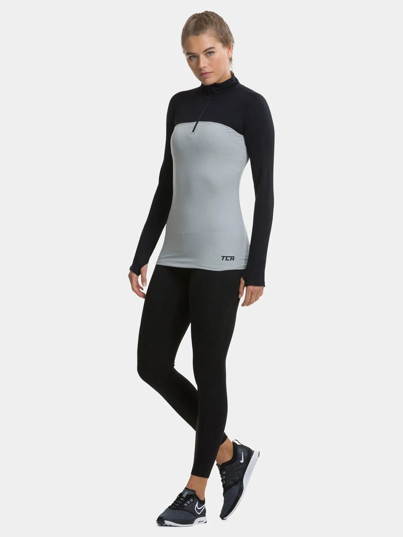 Fusion Half Zip Running Top For Women With Thumbholes & Back Zip Pocket