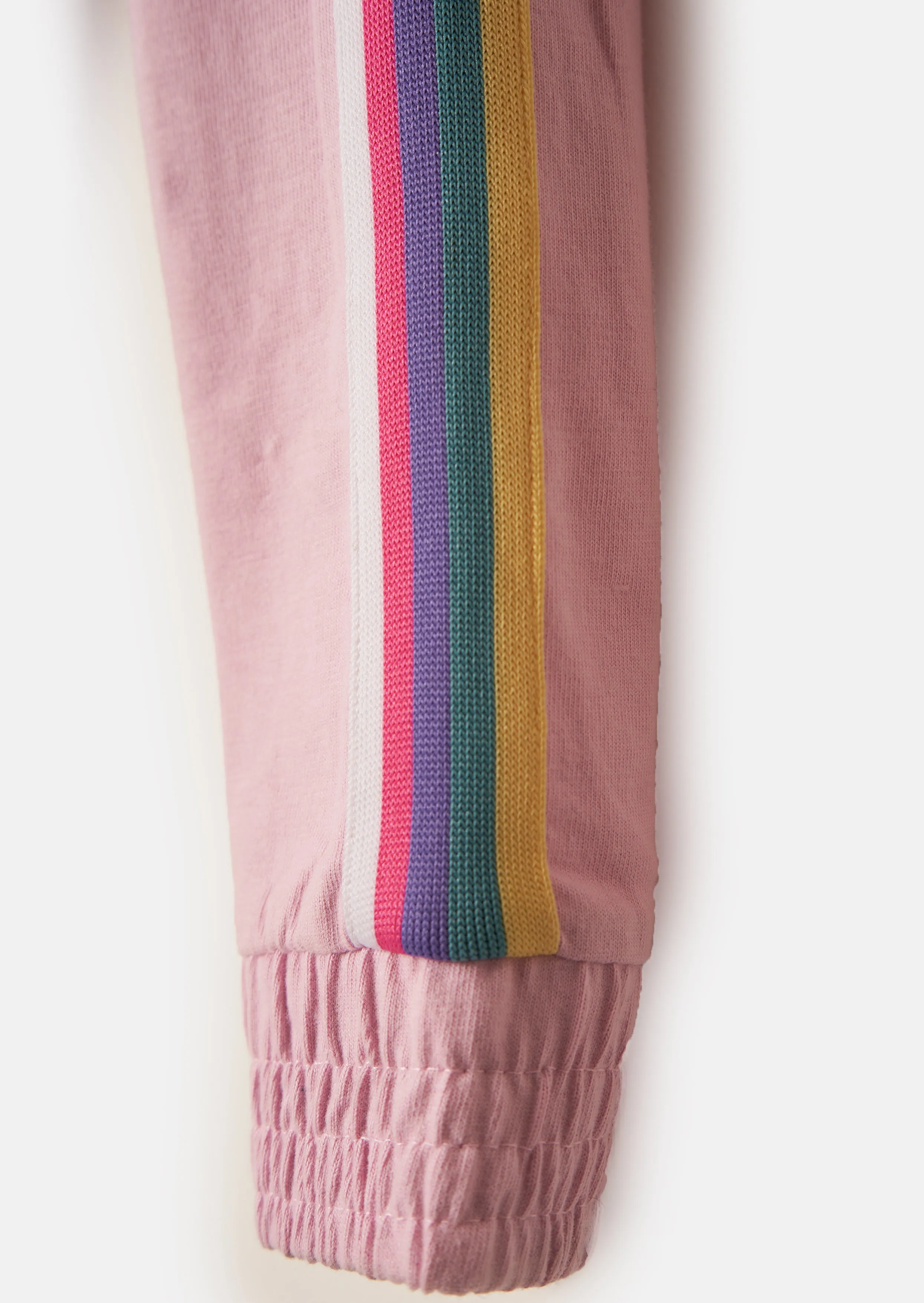 Girls Cotton Pink Side Striped Joggers