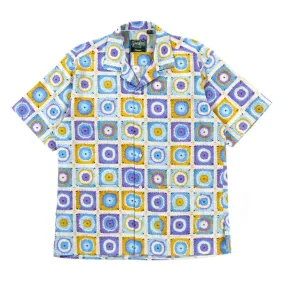 GITMAN VINTAGE BEACH SHIRT BLUE SUNFLOWER CROCHET PRINT