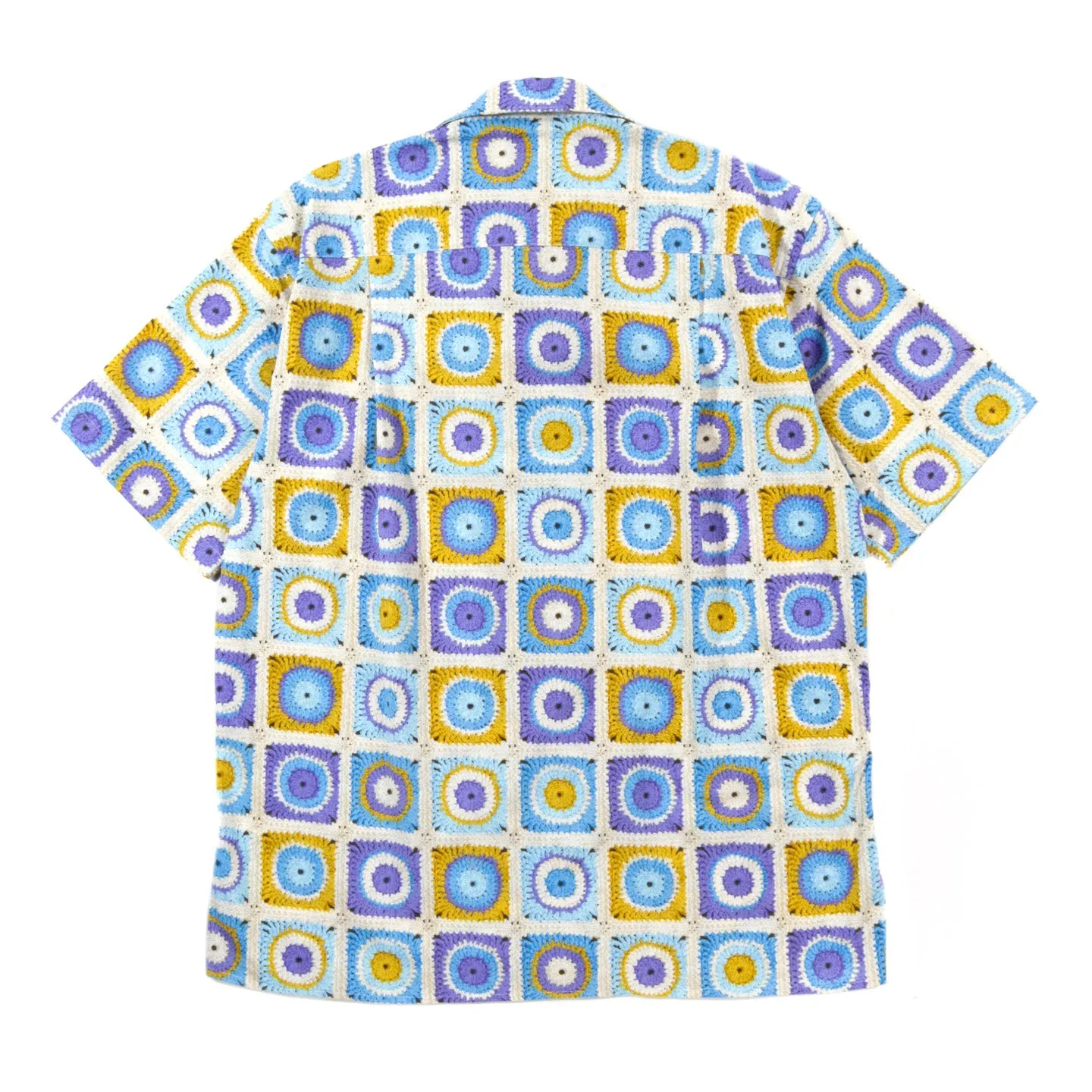 GITMAN VINTAGE BEACH SHIRT BLUE SUNFLOWER CROCHET PRINT