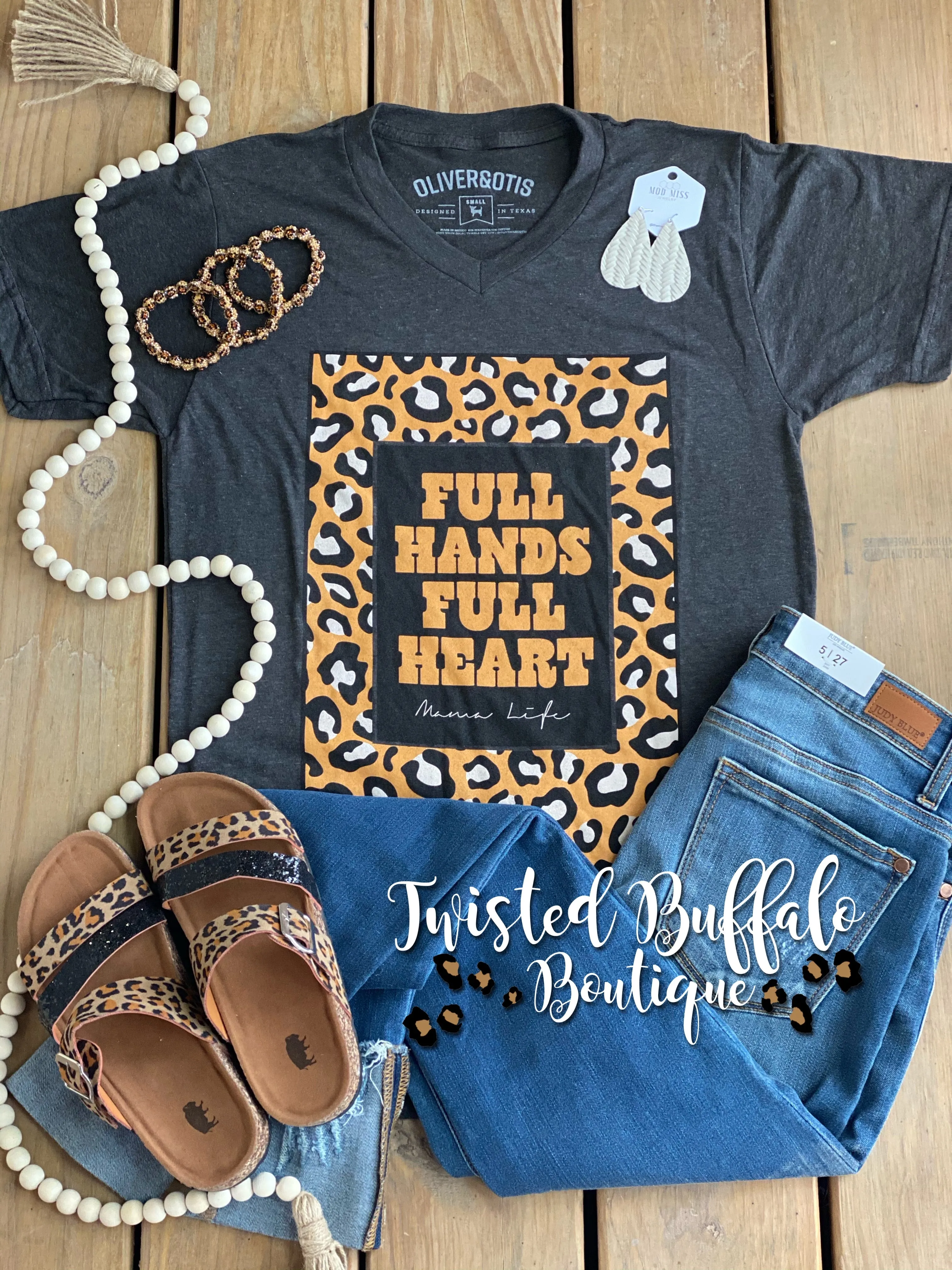 Graphite   Leopard {FULL HANDS FULL HEART} Mama Life Black V-Neck Tee