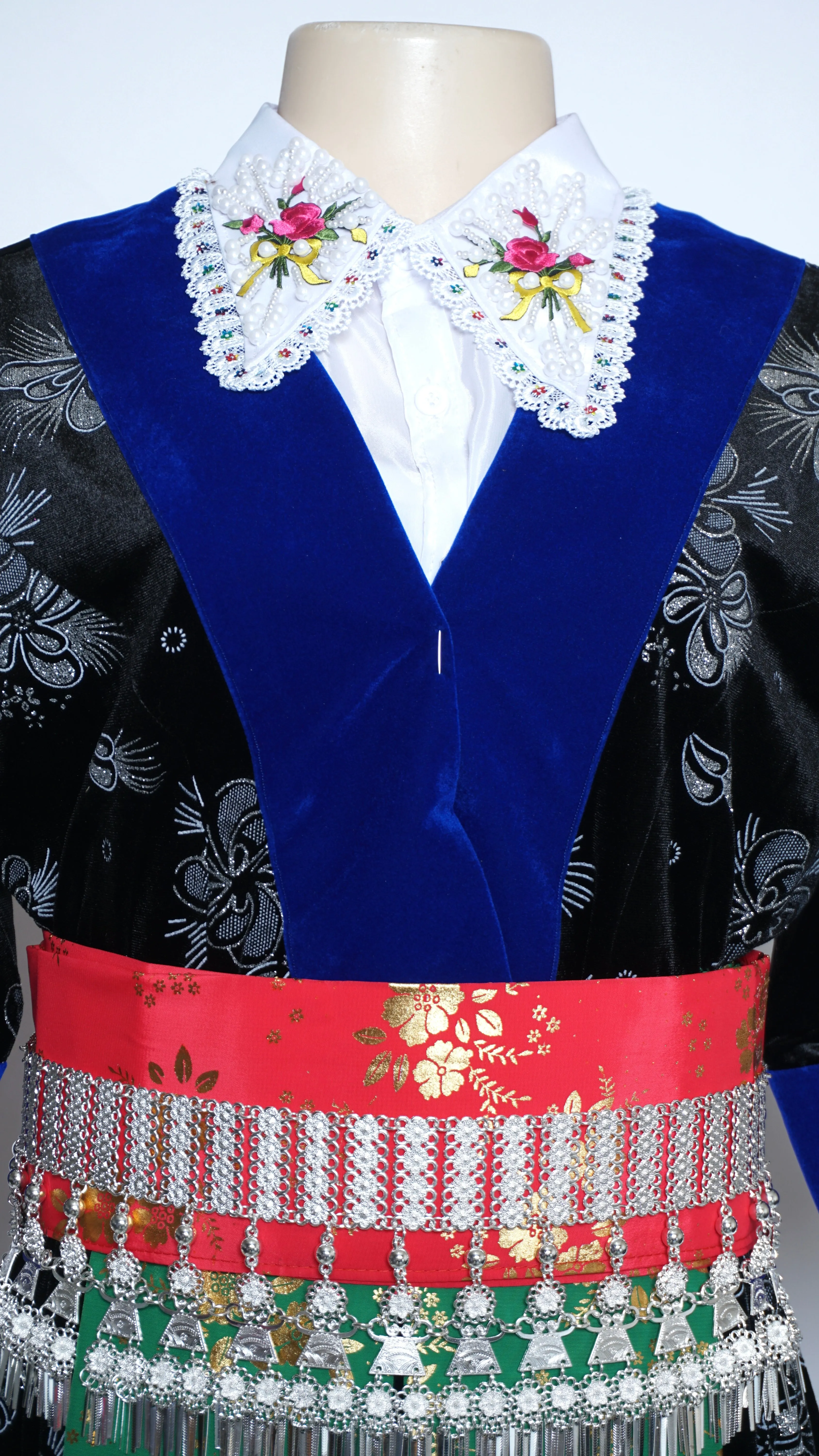 Hmong Xeev Silver Floral Velvet