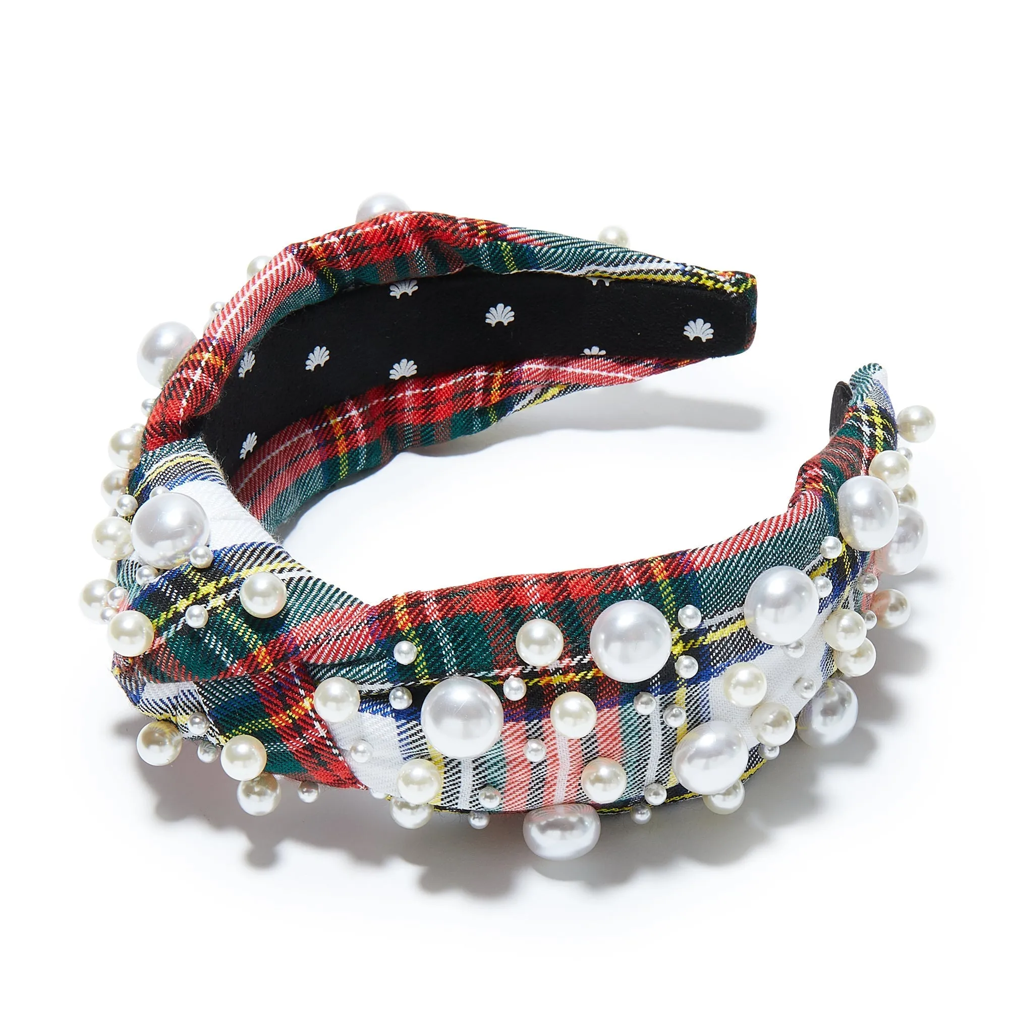 IVORY PLAID MULTI PEARL PLAID KNOTTED HEADBAND