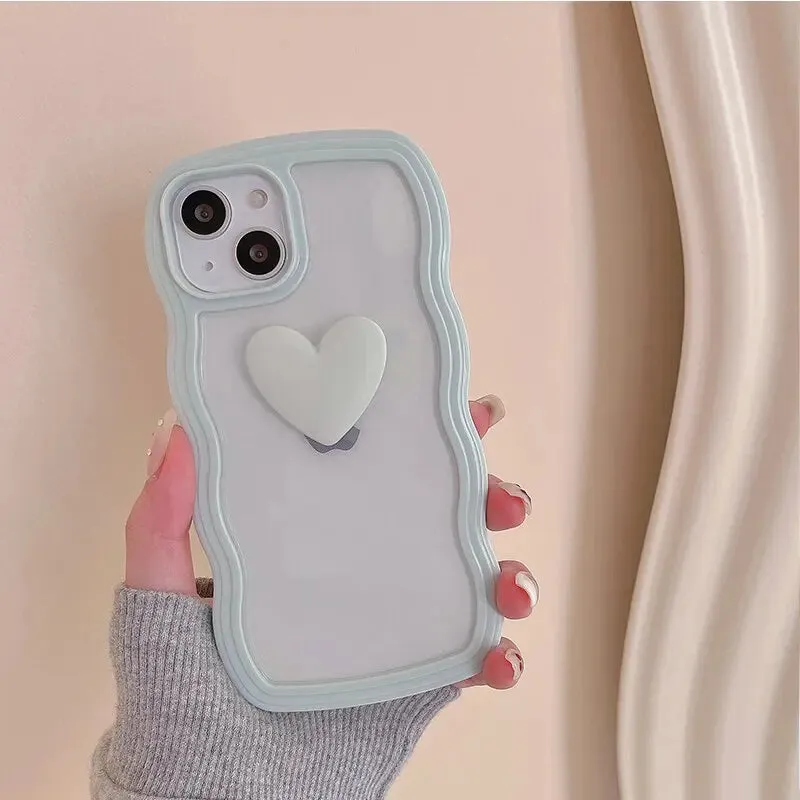 Korean Aesthetic Love Heart Wave Phone Case For iPhone 13 12 11 Pro XS Max X XR Simple Cute Clear Soft Silicone ME18