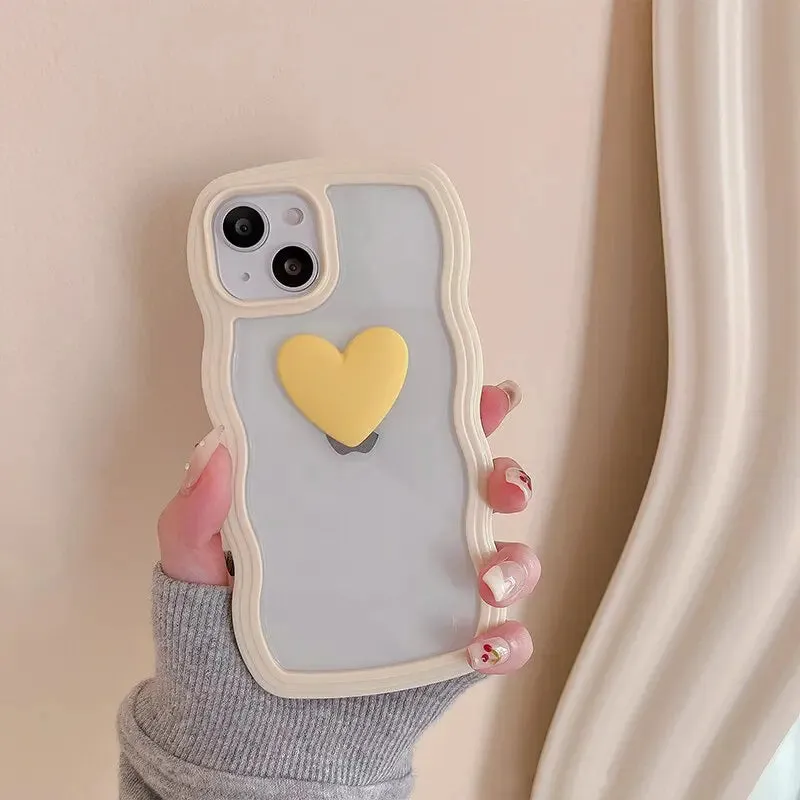 Korean Aesthetic Love Heart Wave Phone Case For iPhone 13 12 11 Pro XS Max X XR Simple Cute Clear Soft Silicone ME18