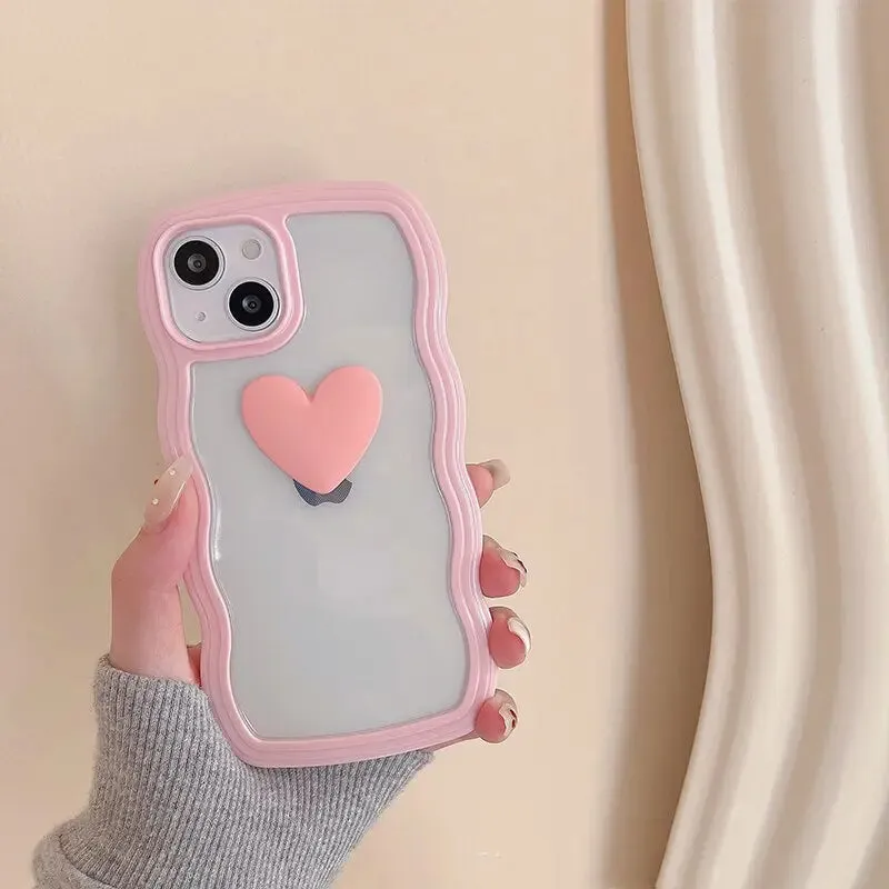 Korean Aesthetic Love Heart Wave Phone Case For iPhone 13 12 11 Pro XS Max X XR Simple Cute Clear Soft Silicone ME18