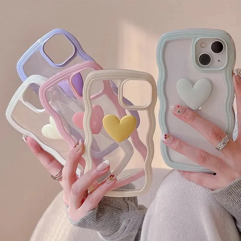 Korean Aesthetic Love Heart Wave Phone Case For iPhone 13 12 11 Pro XS Max X XR Simple Cute Clear Soft Silicone ME18