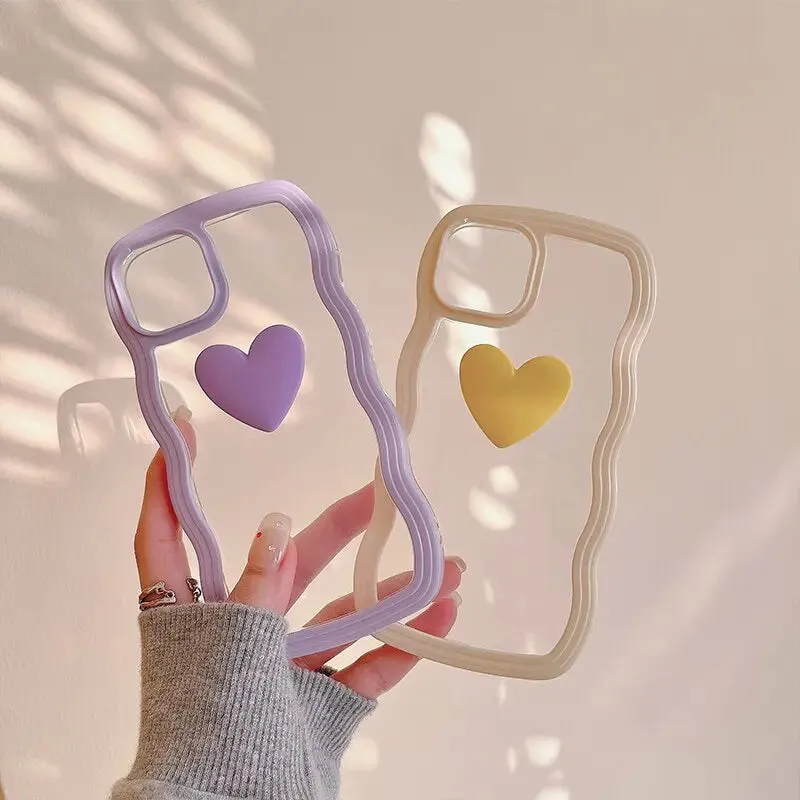 Korean Aesthetic Love Heart Wave Phone Case For iPhone 13 12 11 Pro XS Max X XR Simple Cute Clear Soft Silicone ME18