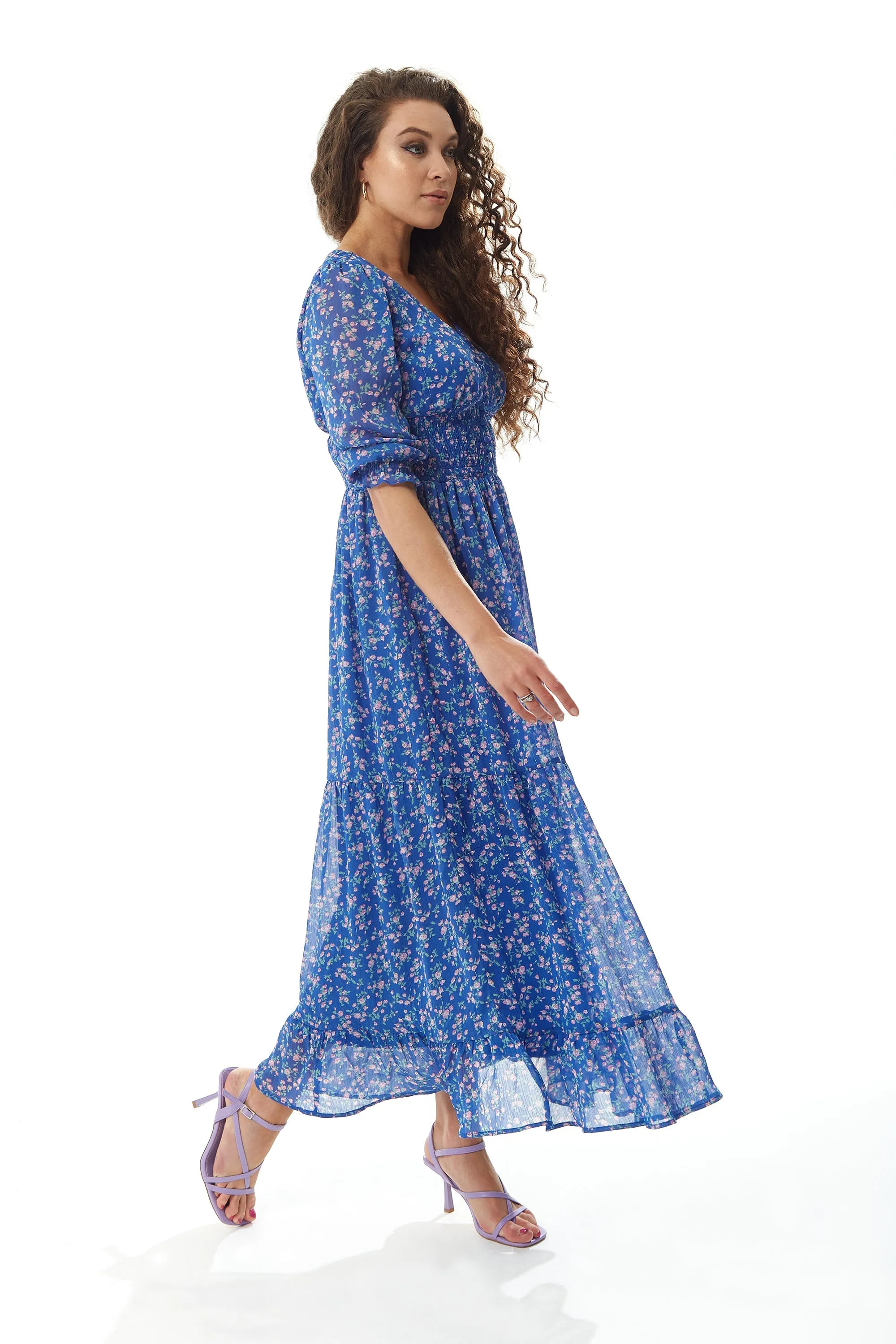 Liquorish Floral Maxi Chiffon Dress