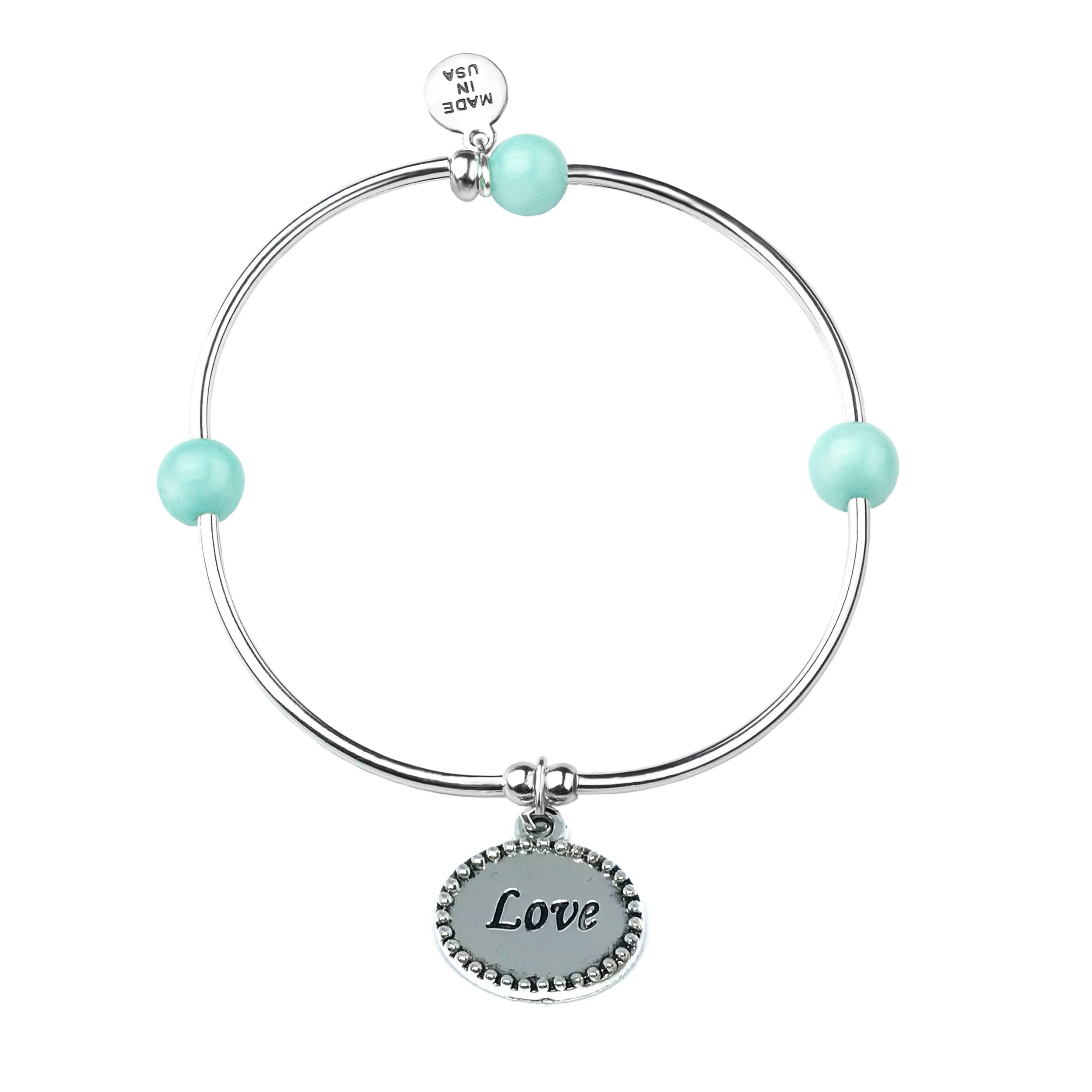 Love | Soft Bangle Charm Bracelet | Tiffany Blue - Serenity