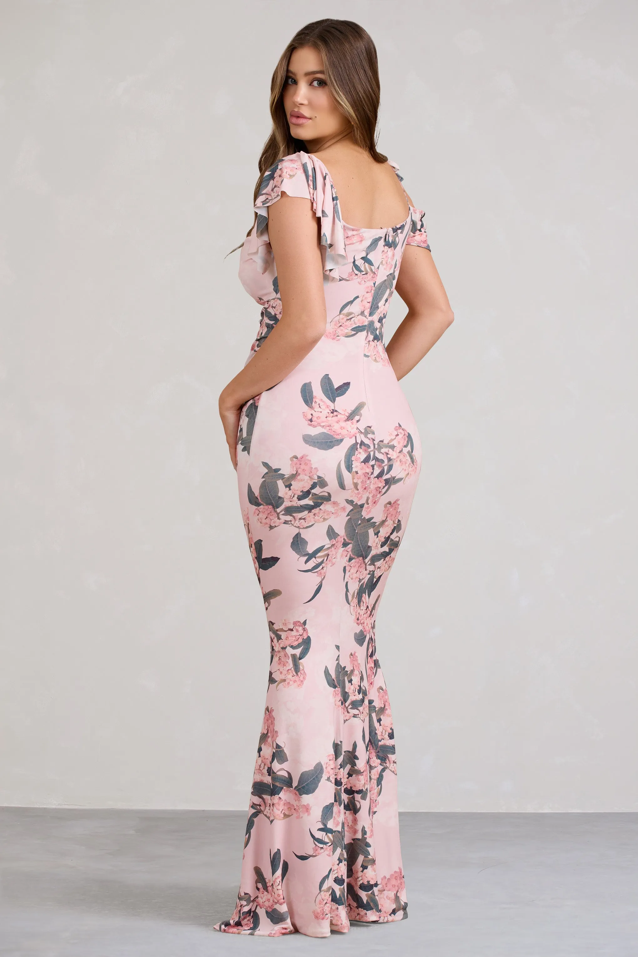 Merlot | Pink Floral Asymmetric Maternity Maxi Dress