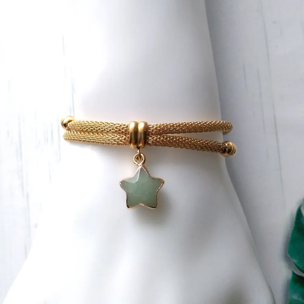 Metal Mesh Slider Bracelet With Agate Star