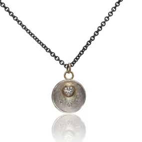 Moissanite Disk Gold Bezel Pendant Necklace, Ready To Ship