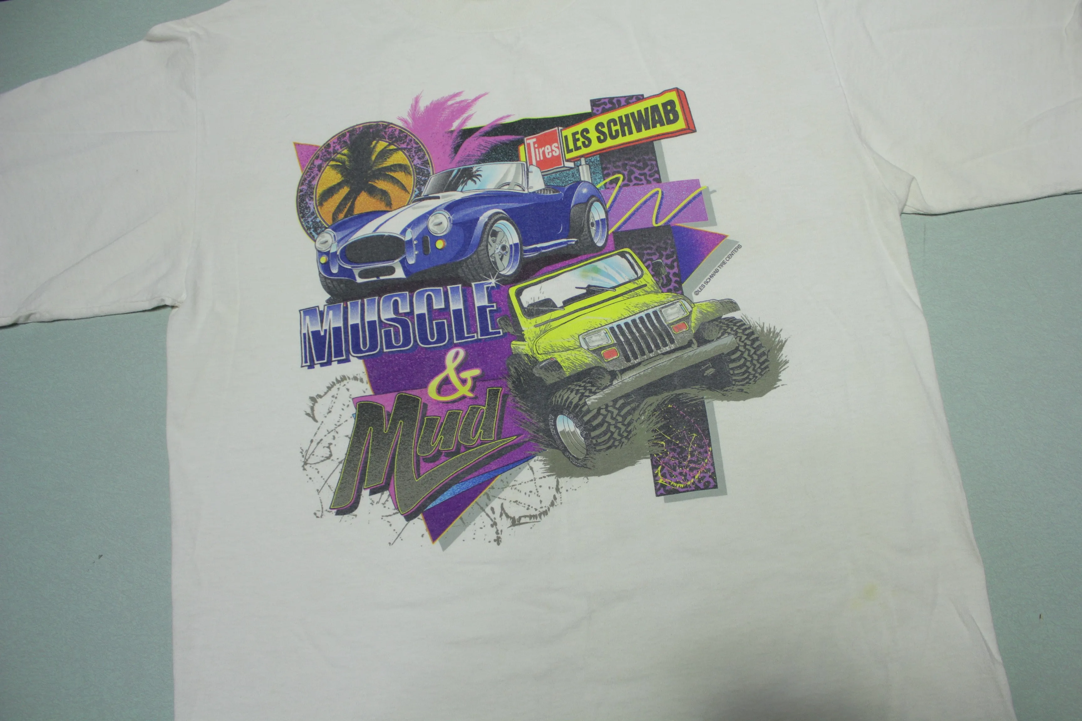 Muscle and Mud Vintage 90's Les Schwab Tire Center Auto T-Shirt