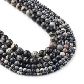 Natural Black Net Beads 4 6 8 10 12mm Mesh Jasper Beads Network Jasper Loose Bead Wholesale 15 Full Strand 103045