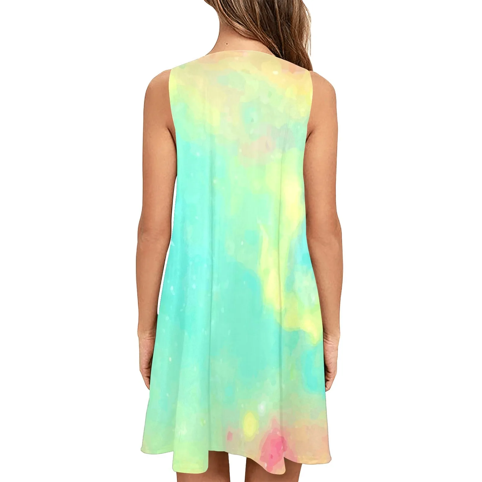 Pastel Tie-dye Women's Sleeveless A-Line Pocket Dress (D57)